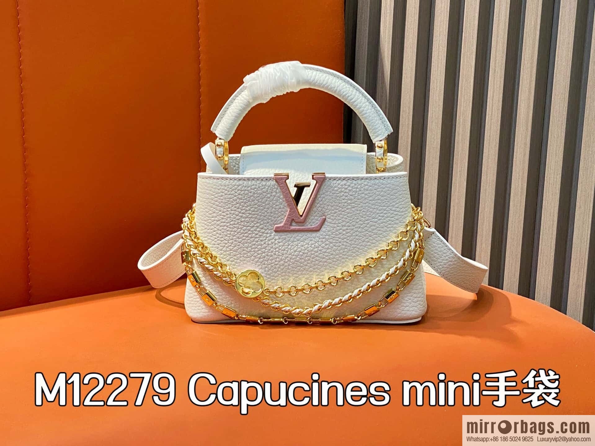 [Boutique‑grade] M12279 white full leather cap, this Capucines mini handbag