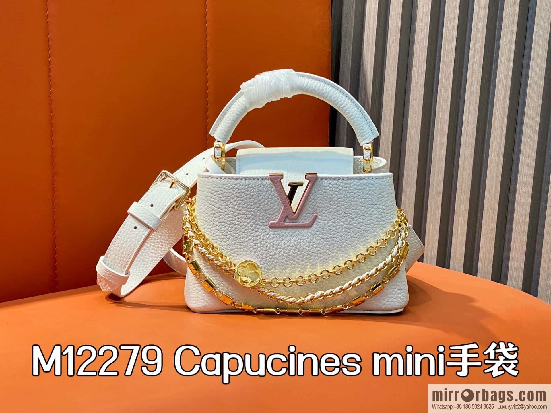 [Boutique‑grade] M12279 white full leather cap, this Capucines mini handbag