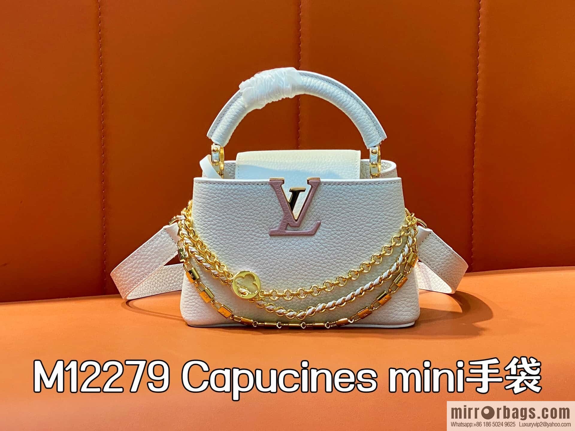 [Boutique‑grade] M12279 white full leather cap, this Capucines mini handbag