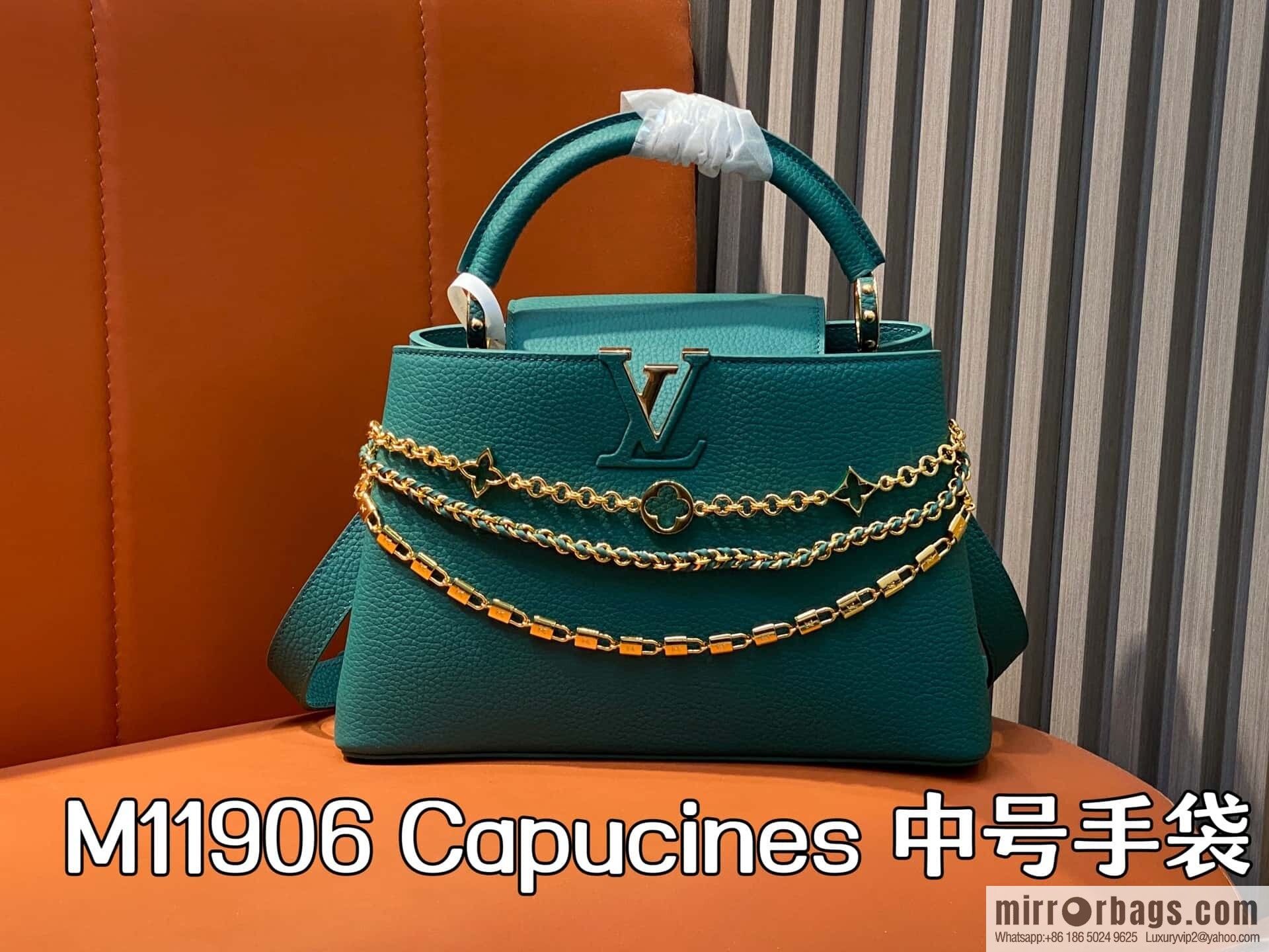 [Boutique‑grade] M11906 green, full leather cap, English style, this Capucines medium handbag.