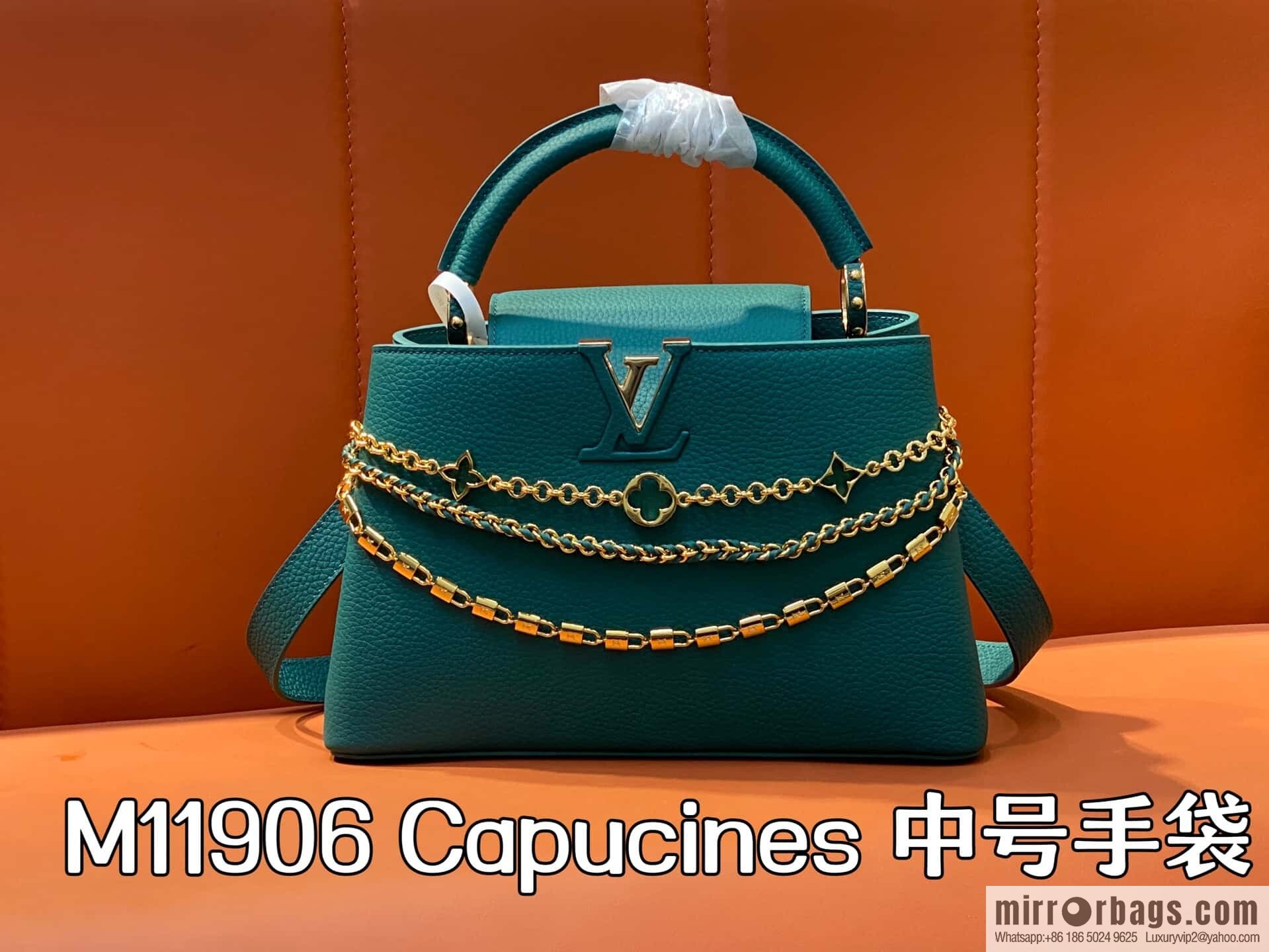 [Boutique‑grade] M11906 green, full leather cap, English style, this Capucines medium handbag.