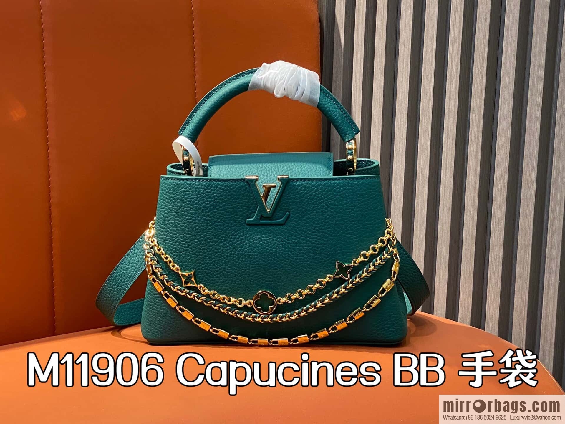 [Boutique‑grade] M11906 green, full leather cap, this Capucines BB handbag