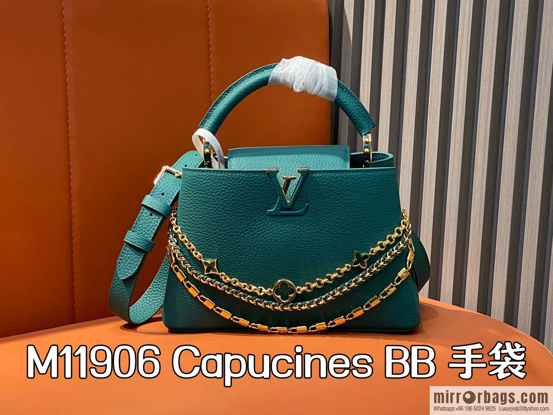 [Boutique‑grade] M11906 green, full leather cap, this Capucines BB handbag