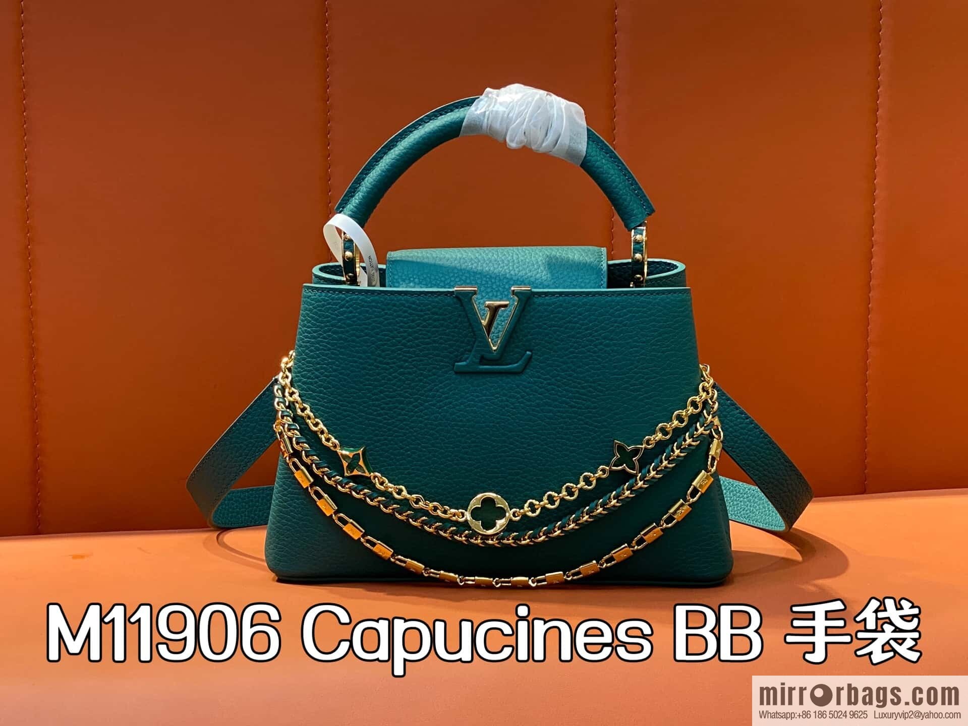 [Boutique‑grade] M11906 green, full leather cap, this Capucines BB handbag