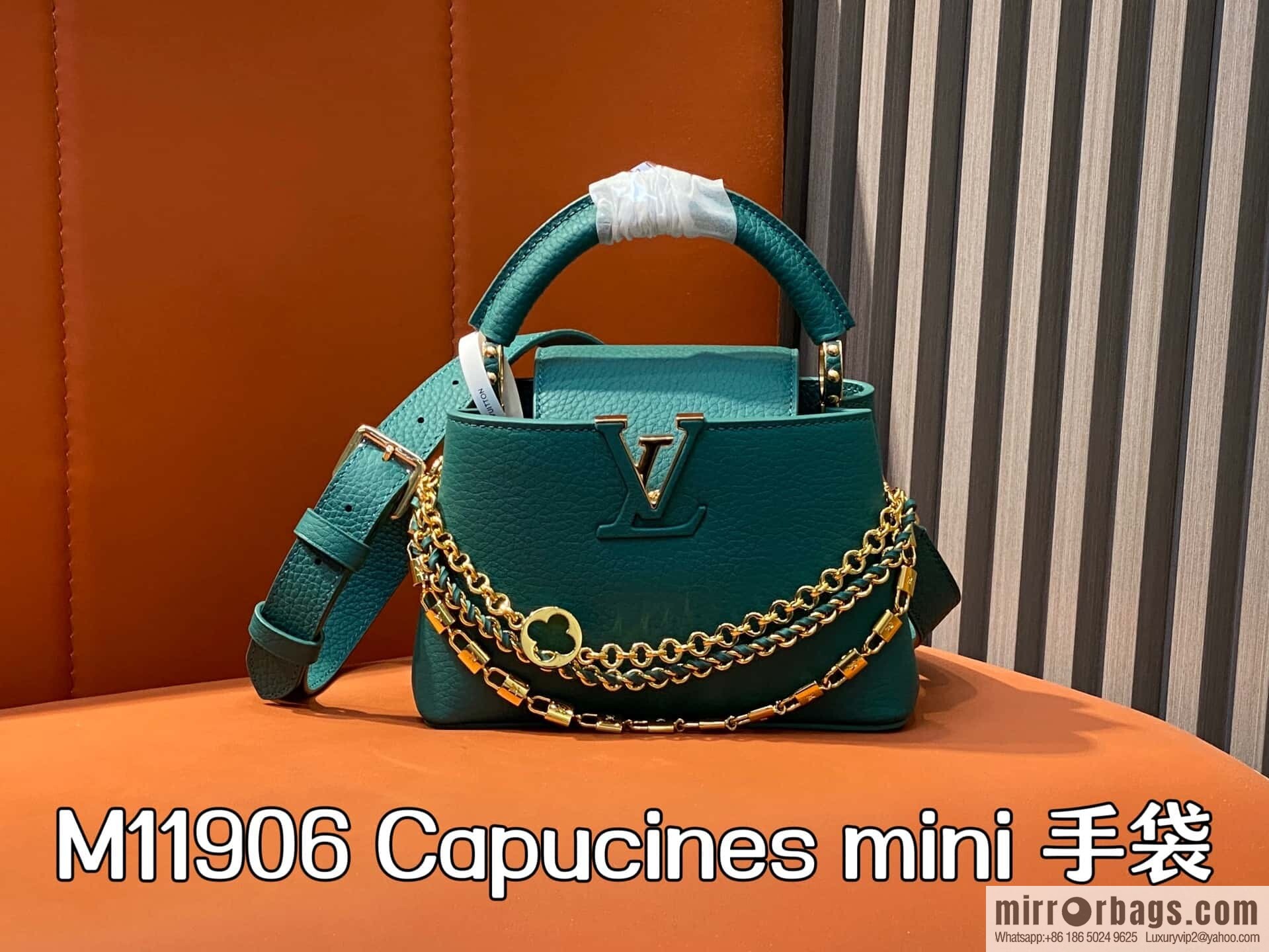 [Boutique‑grade] M11906 green, full leather cap, this Capucines mini handbag