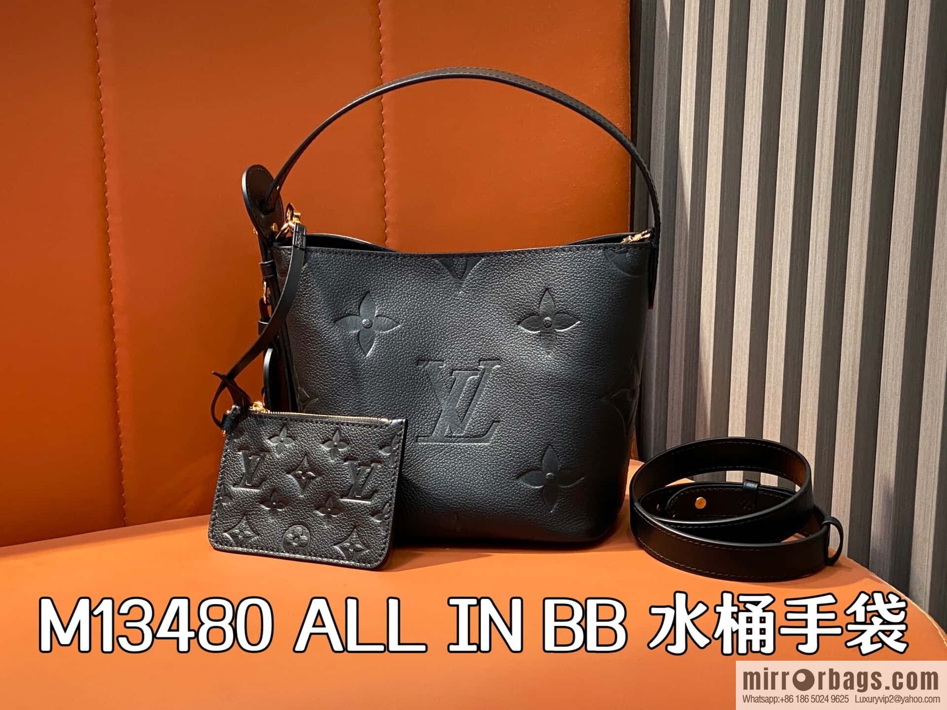 [Boutique‑grade] M13480 black, full leather bucket bag ALL IN BB bucket handbag