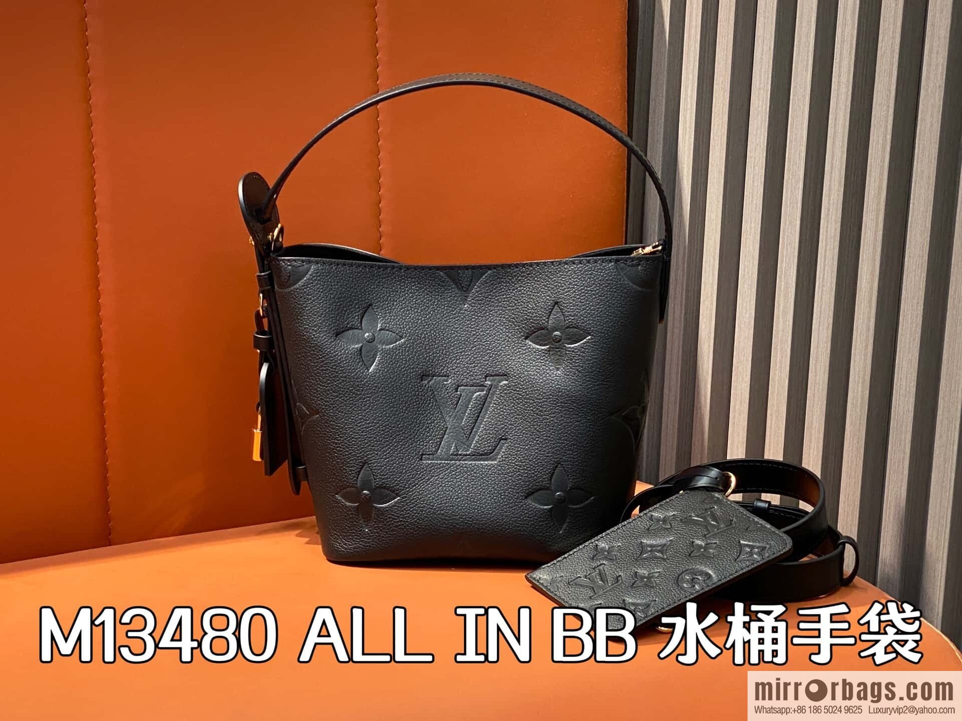[Boutique‑grade] M13480 black, full leather bucket bag ALL IN BB bucket handbag