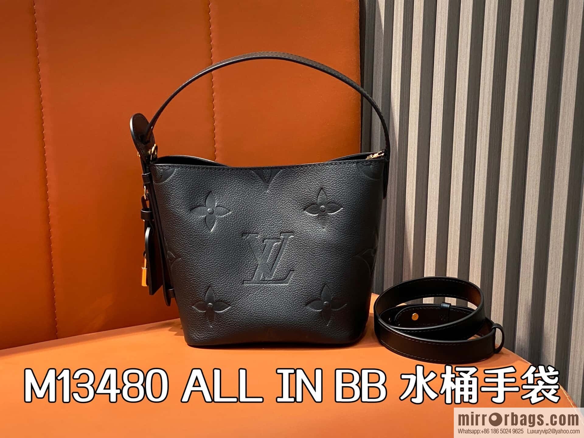 [Boutique‑grade] M13480 black, full leather bucket bag ALL IN BB bucket handbag