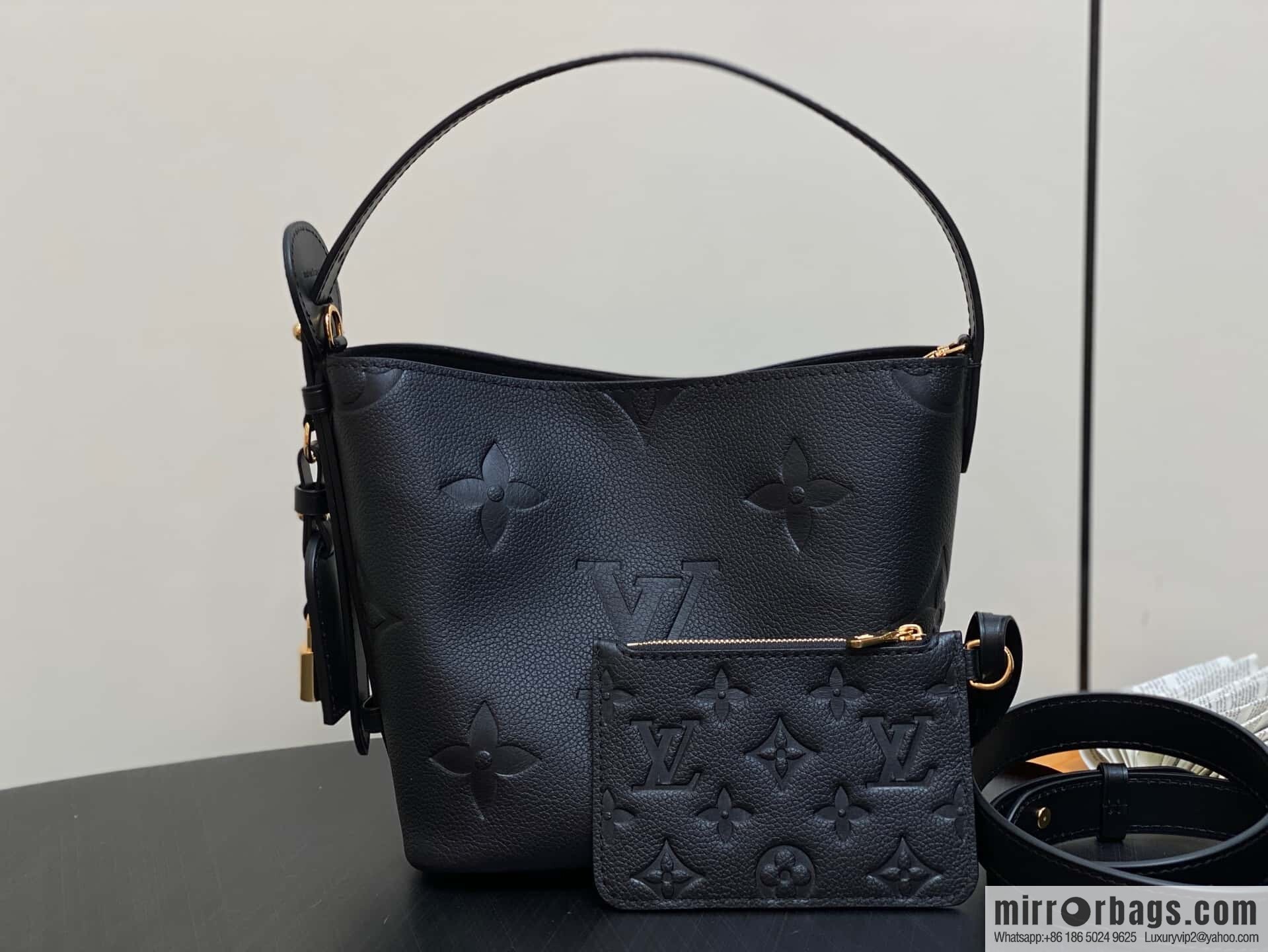 [Boutique‑grade] M13480 black, full leather bucket bag ALL IN BB bucket handbag