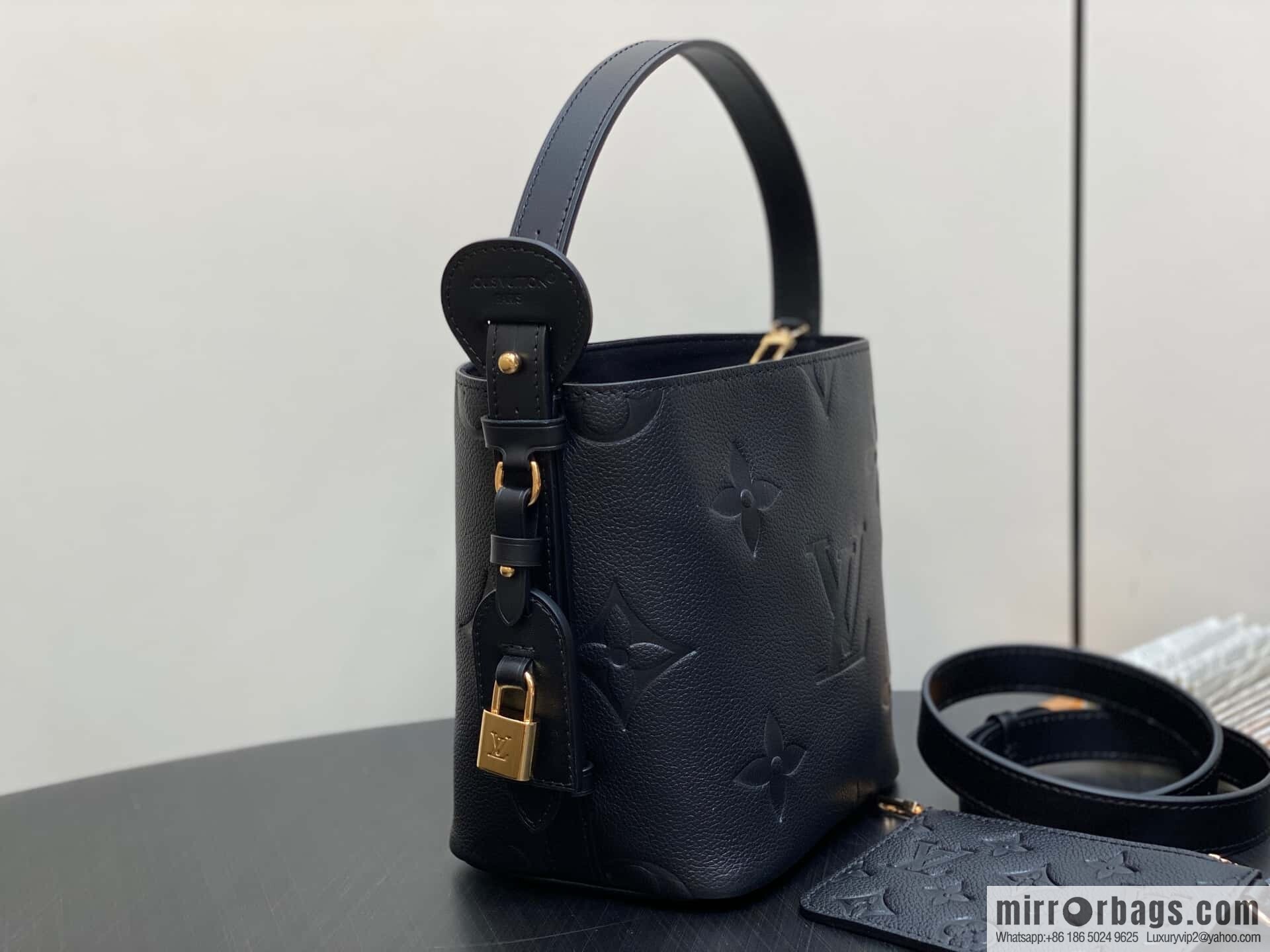 [Boutique‑grade] M13480 black, full leather bucket bag ALL IN BB bucket handbag