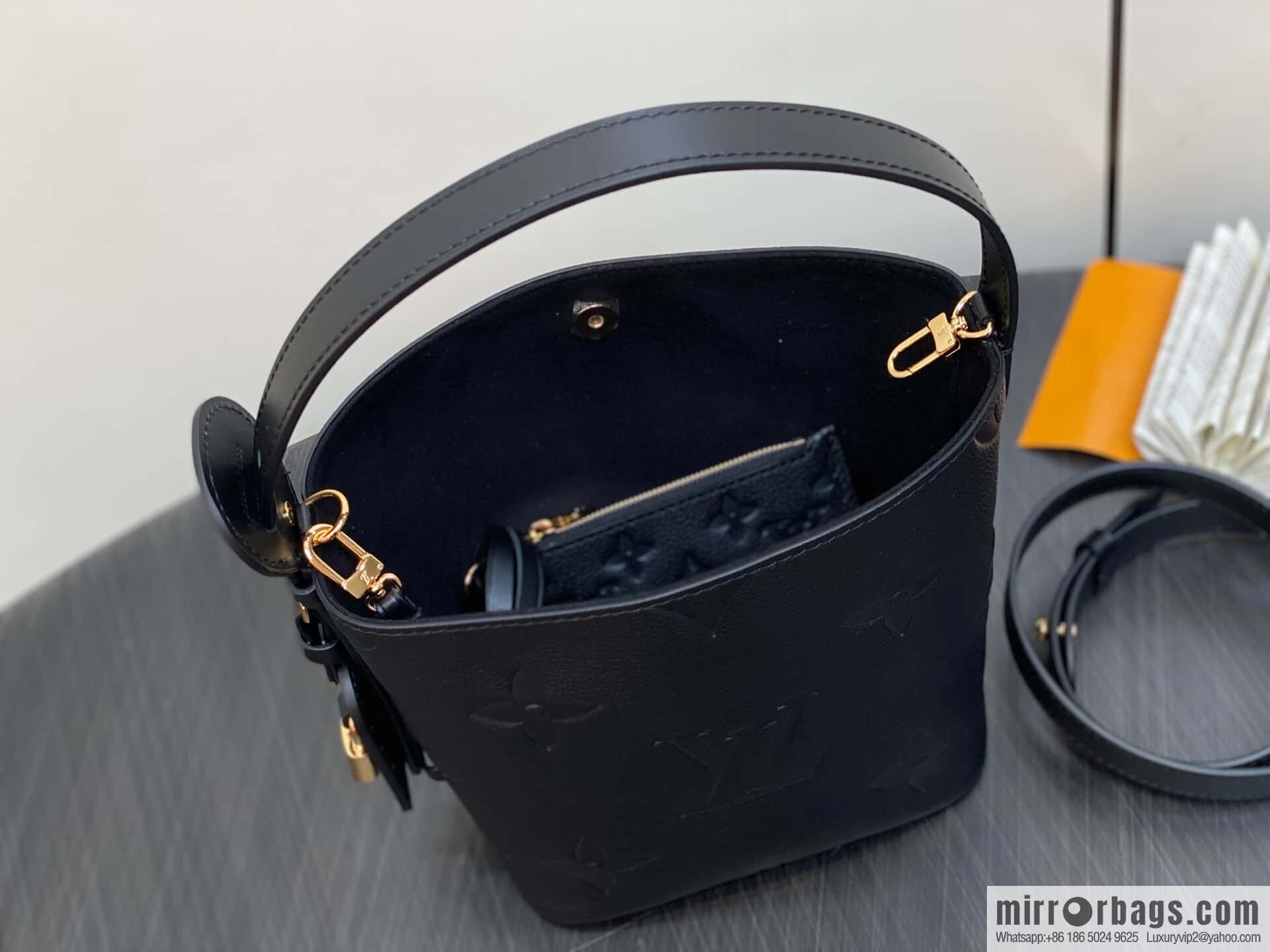 [Boutique‑grade] M13480 black, full leather bucket bag ALL IN BB bucket handbag