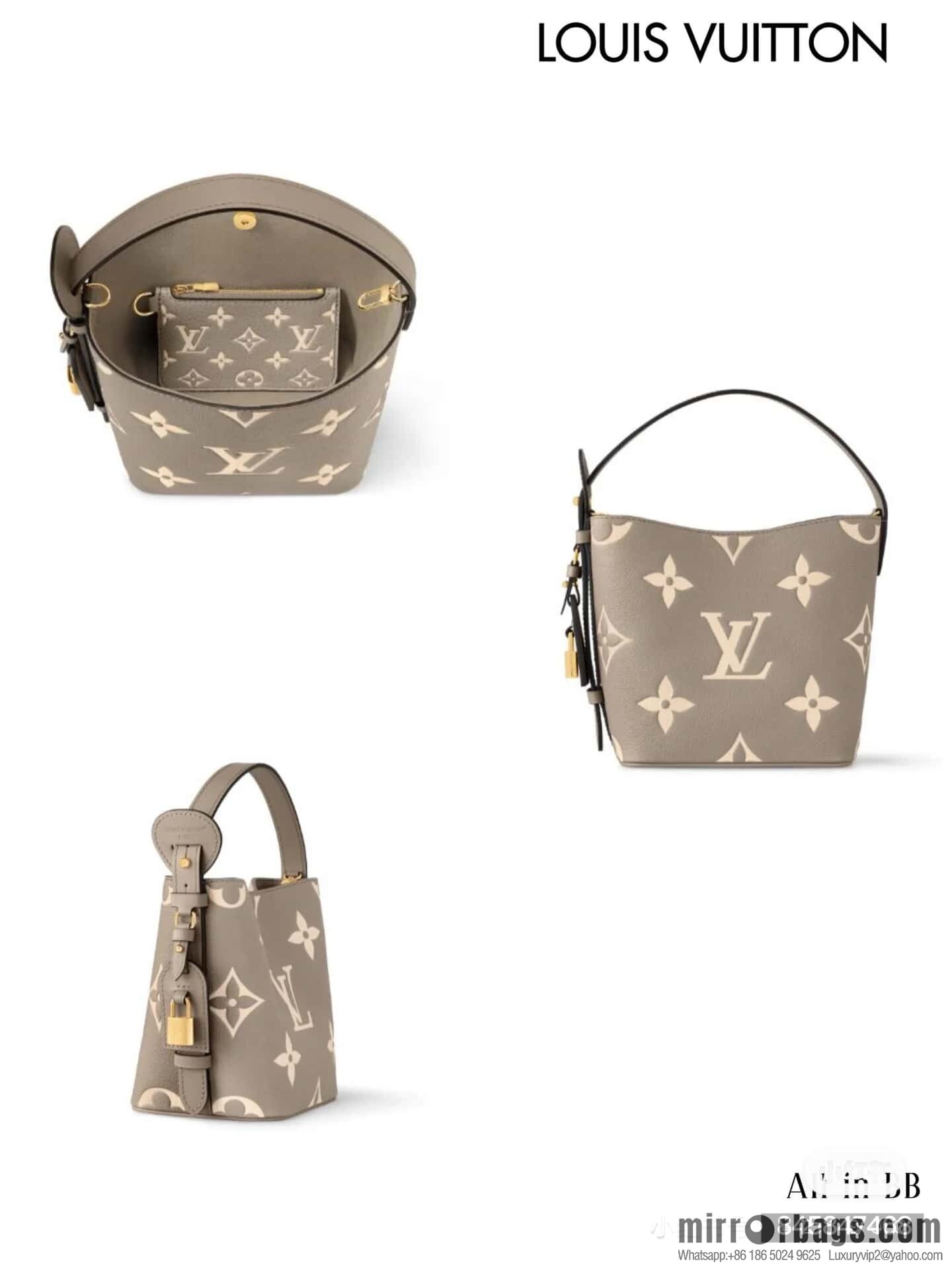 [Boutique‑grade] M13045 apricot silk screen printing, full leather bucket bag ALL IN BB bucket handbag