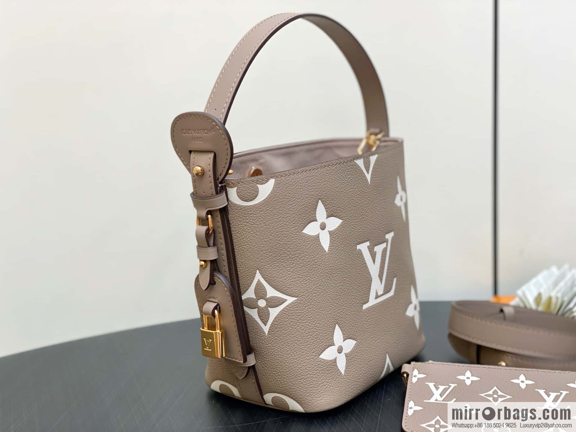 [Boutique‑grade] M13045 apricot silk screen printing, full leather bucket bag ALL IN BB bucket handbag
