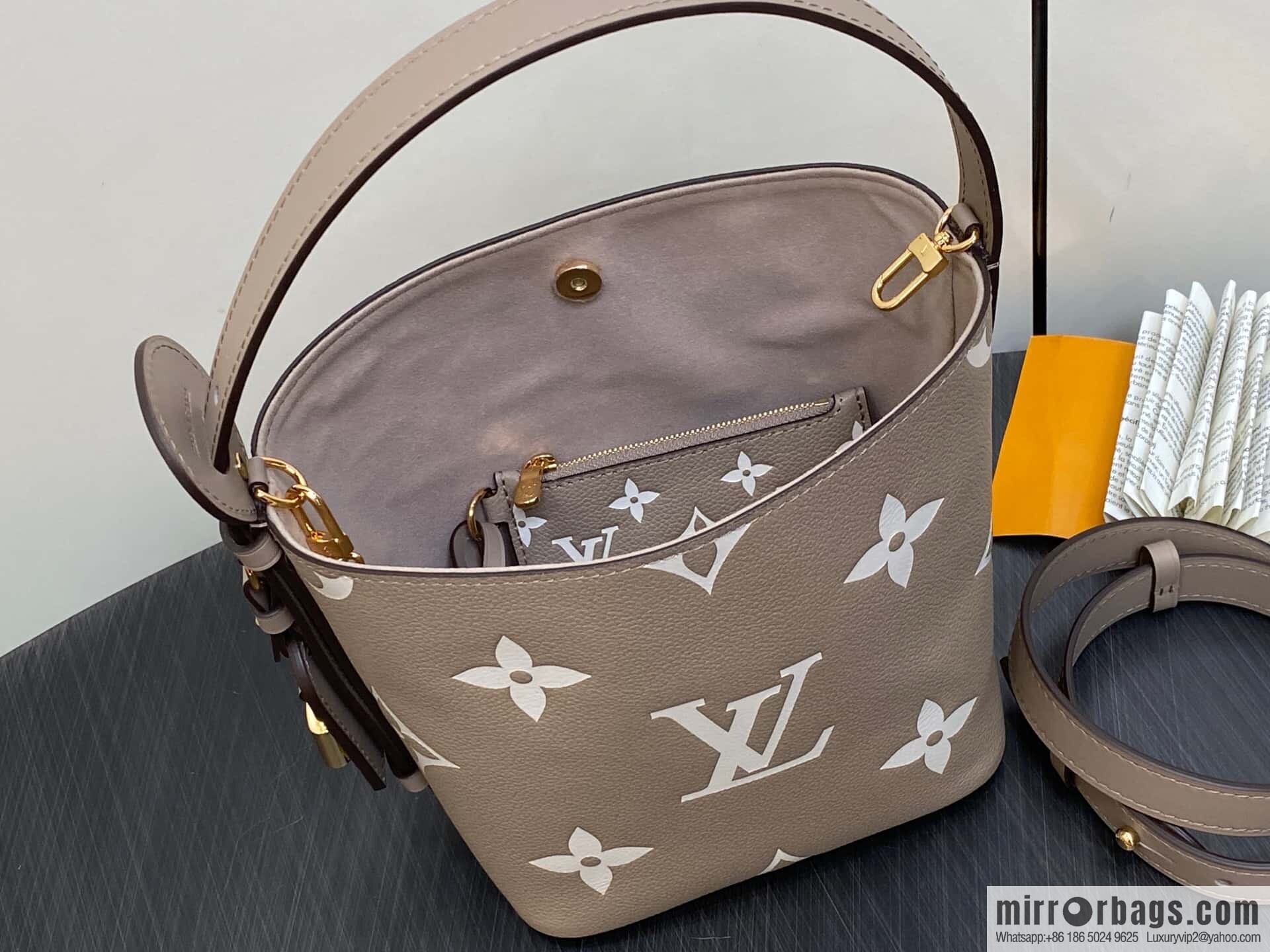 [Boutique‑grade] M13045 apricot silk screen printing, full leather bucket bag ALL IN BB bucket handbag