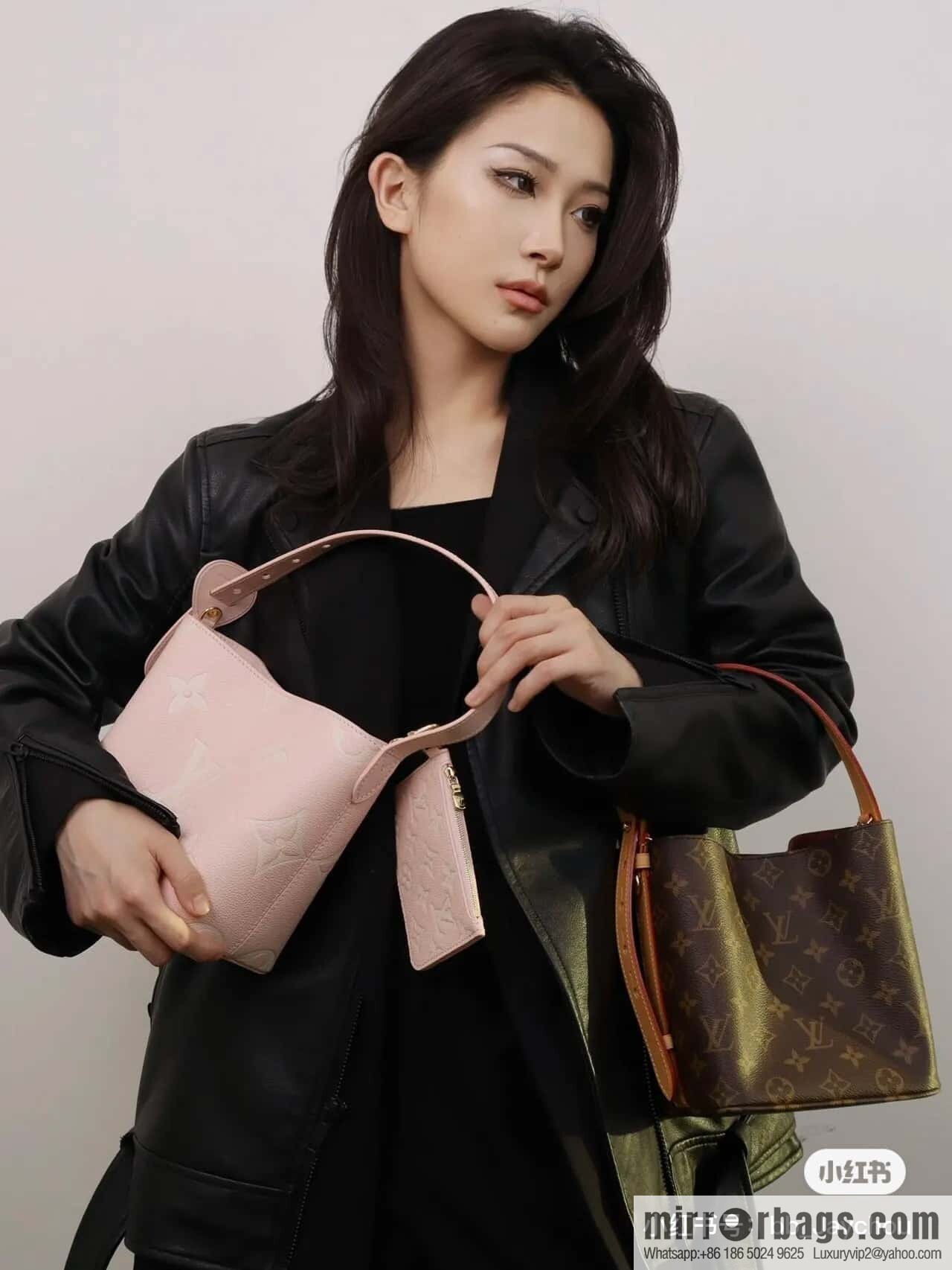 [Boutique‑grade] M14356 light pink silk screen, full leather bucket bag ALL IN BB bucket handbag