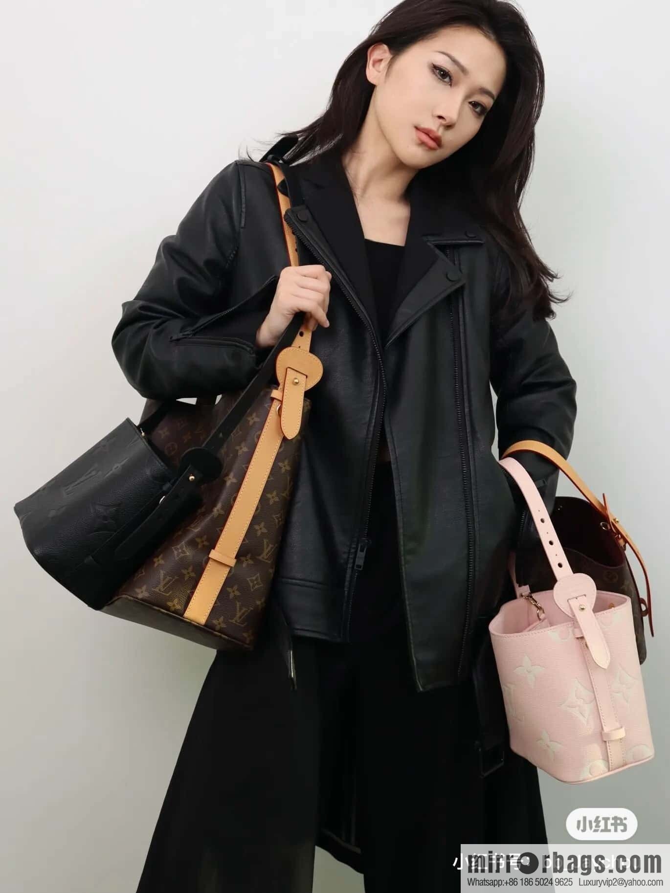 [Boutique‑grade] M14356 light pink silk screen, full leather bucket bag ALL IN BB bucket handbag
