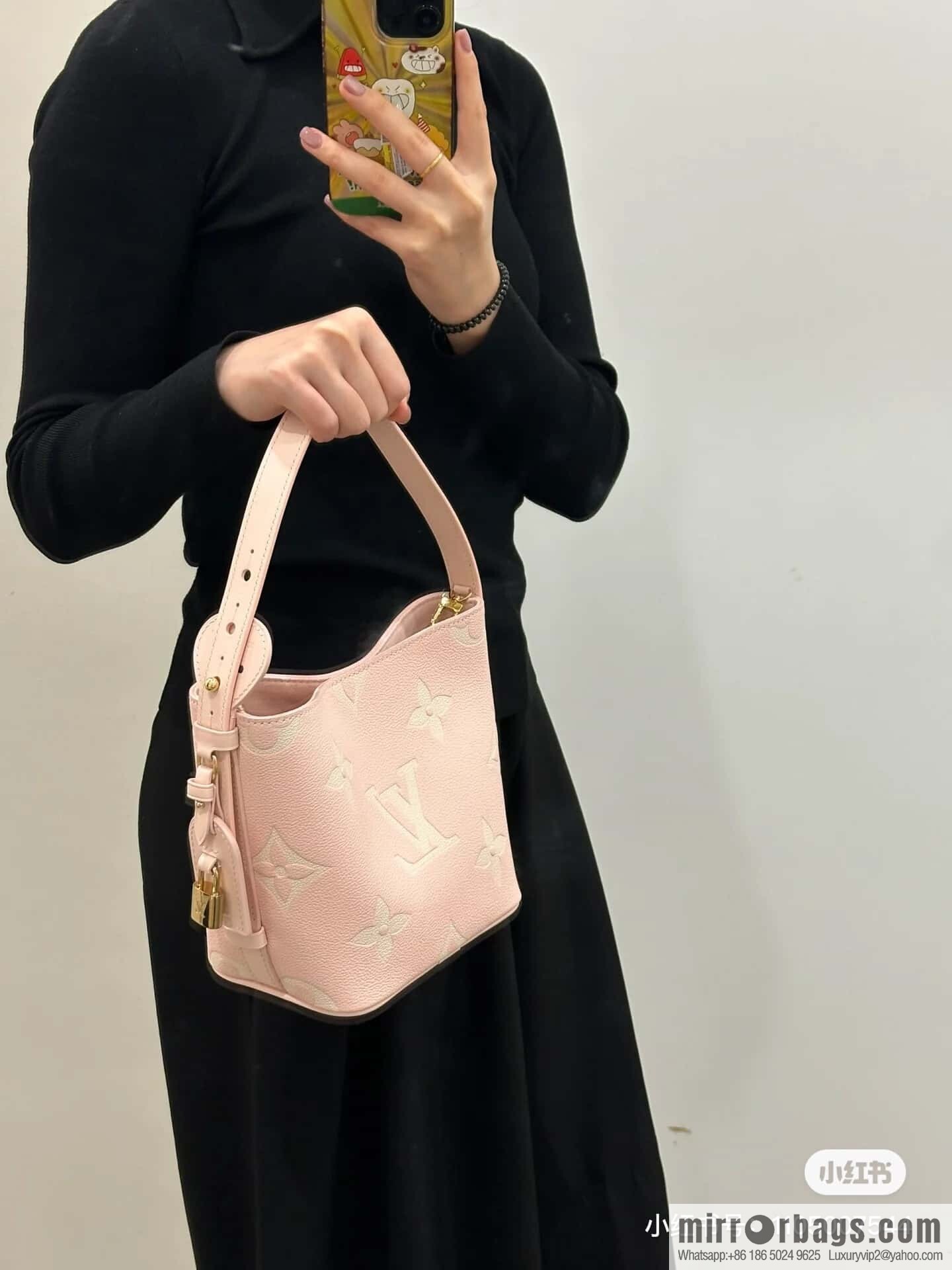 [Boutique‑grade] M14356 light pink silk screen, full leather bucket bag ALL IN BB bucket handbag