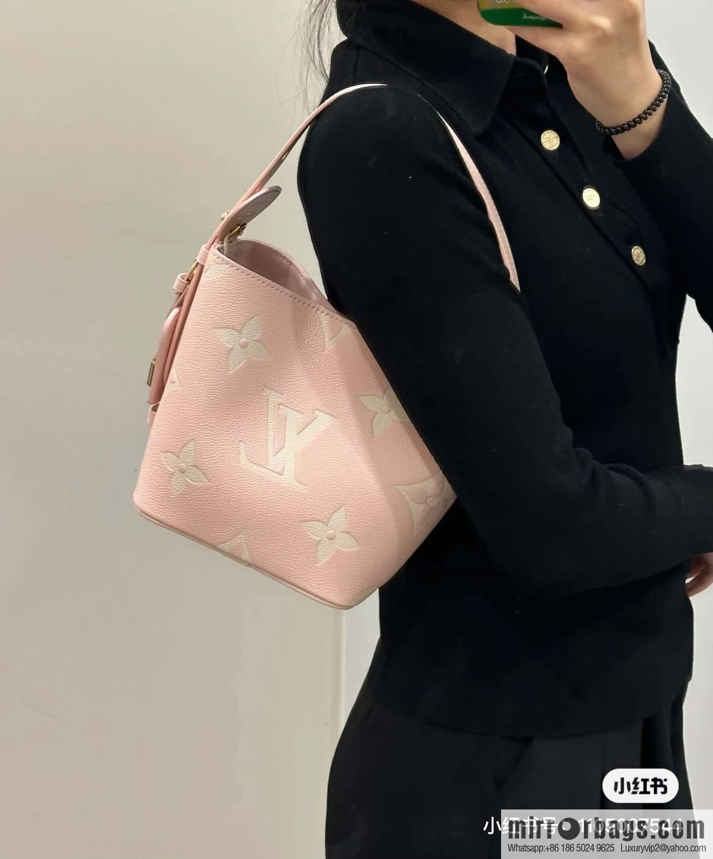 [Boutique‑grade] M14356 light pink silk screen, full leather bucket bag ALL IN BB bucket handbag