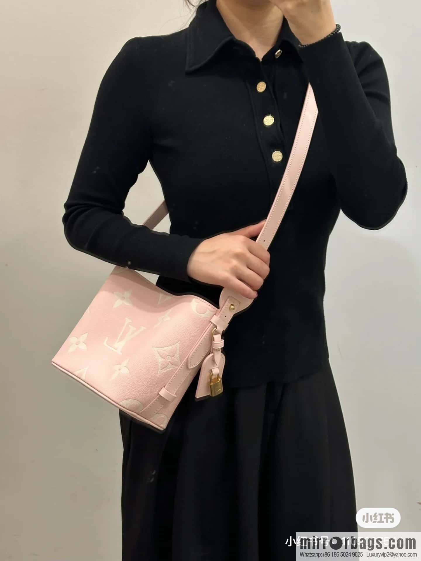 [Boutique‑grade] M14356 light pink silk screen, full leather bucket bag ALL IN BB bucket handbag