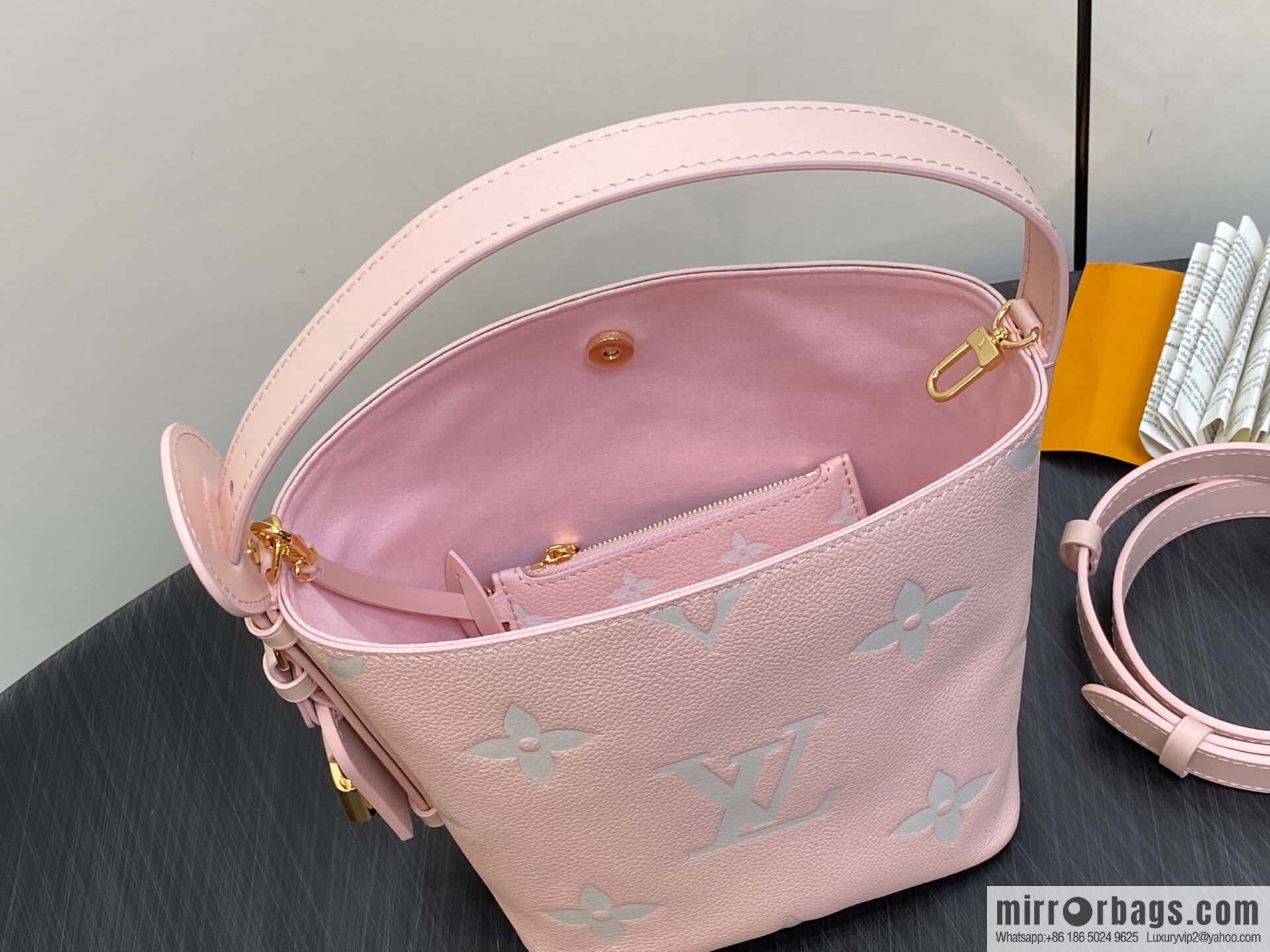 [Boutique‑grade] M14356 light pink silk screen, full leather bucket bag ALL IN BB bucket handbag