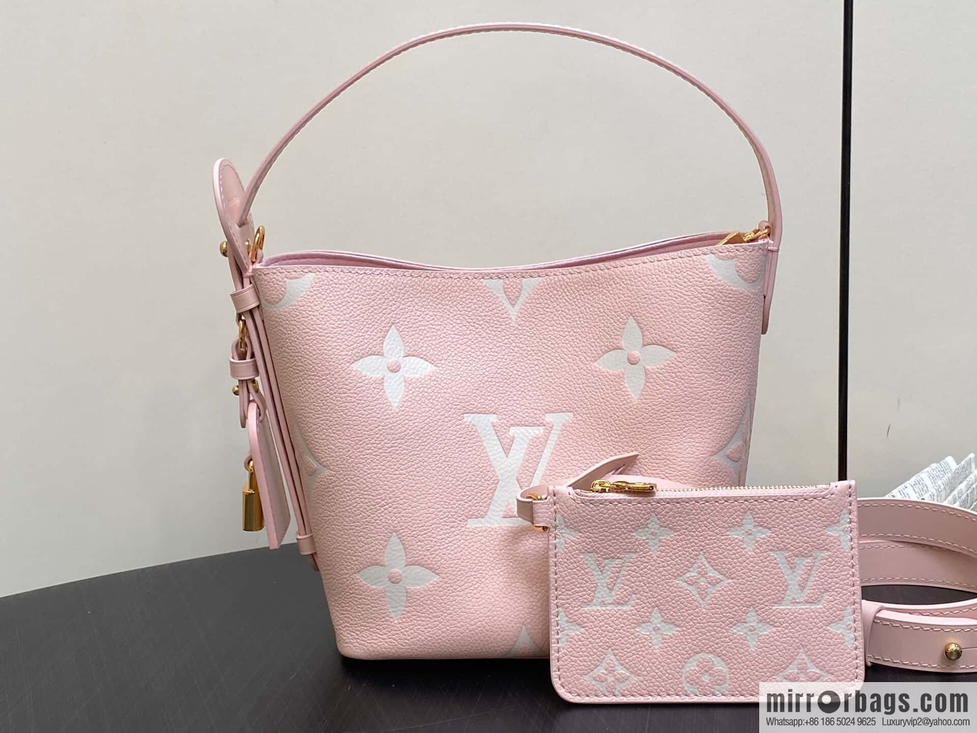 [Boutique‑grade] M14356 light pink silk screen, full leather bucket bag ALL IN BB bucket handbag