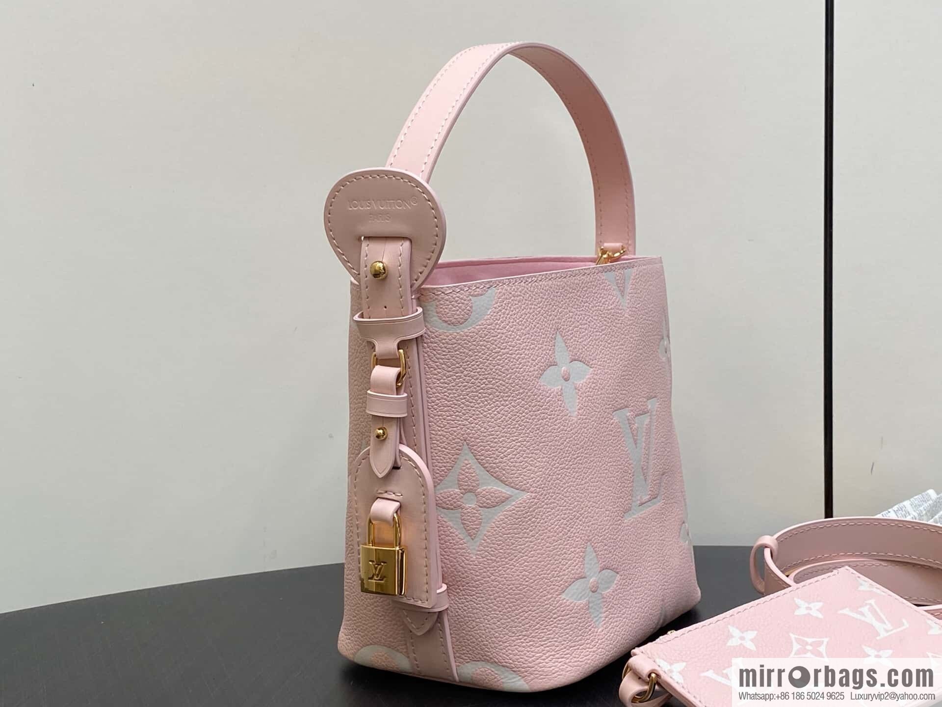 [Boutique‑grade] M14356 light pink silk screen, full leather bucket bag ALL IN BB bucket handbag