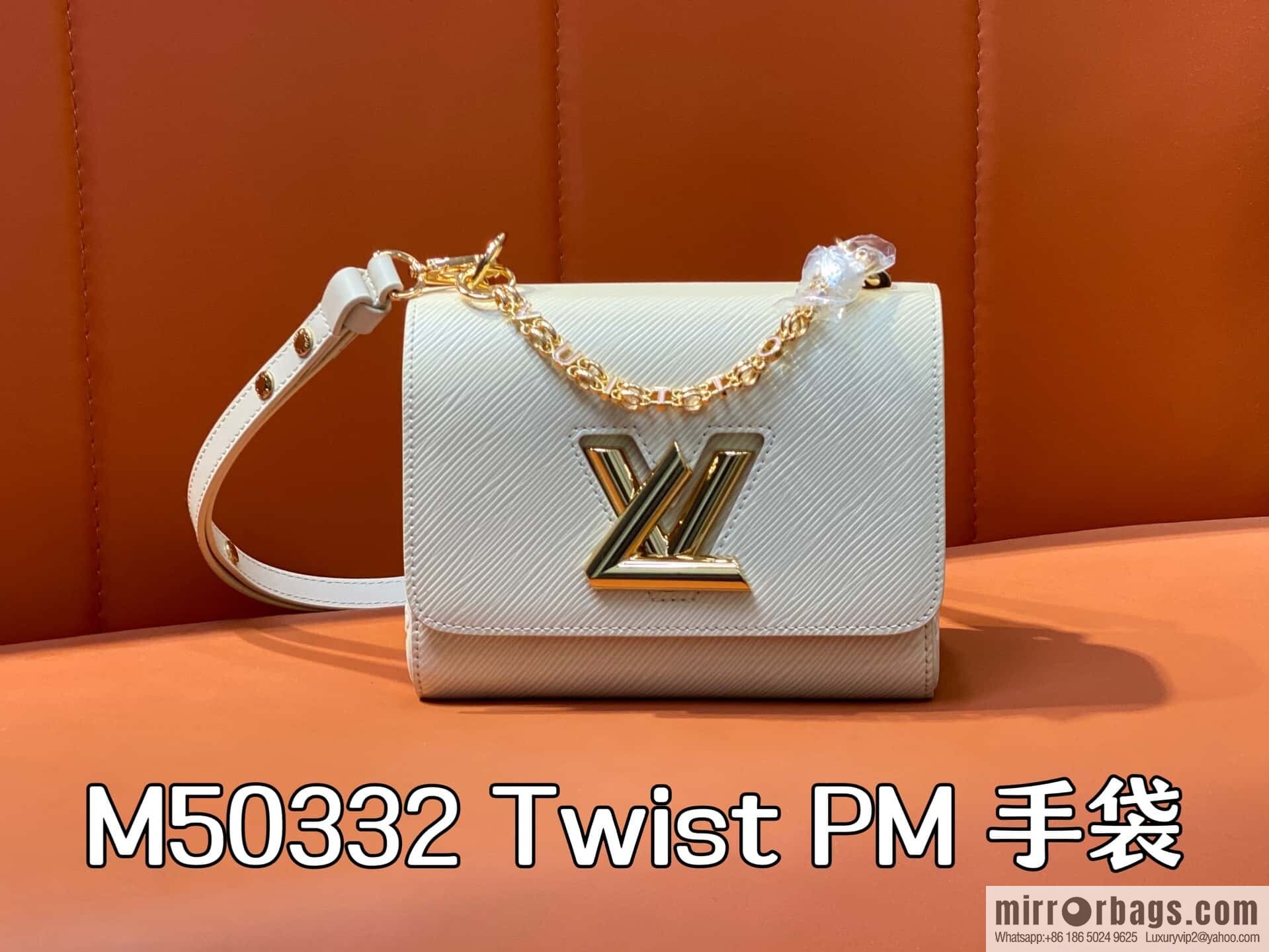 [Boutique‑grade] M50332 meters white letters, water ripple Twist chain bag Twist PM handbag