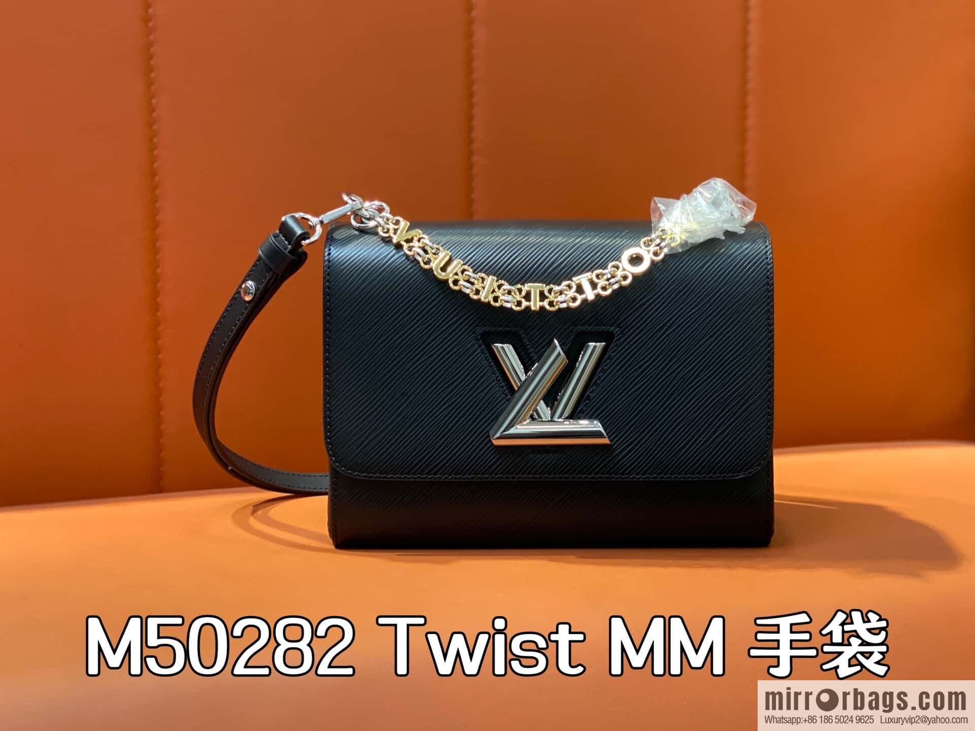 [Boutique‑grade] M50282 black letters, water ripple chain bag, this Twist MM handbag.