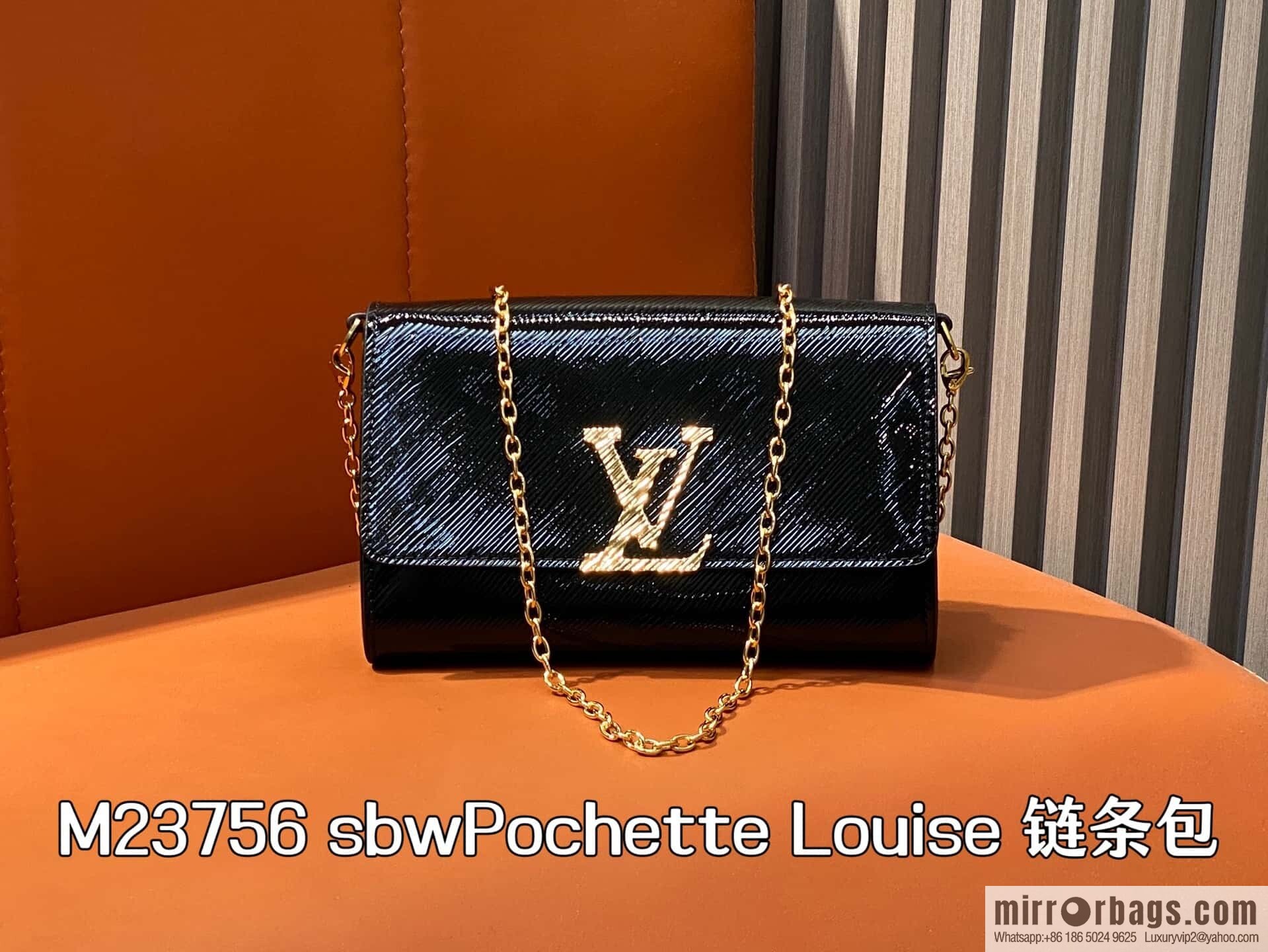 [Boutique‑grade] M23756 black water ripple, chain bag sbwPochette Louise chain bag (mirror patent leather)