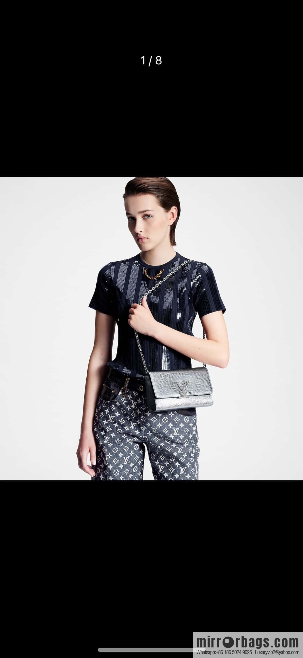 [Boutique‑grade] M23756 silver water ripple, chain bag sbwPochette Louise chain bag (mirror patent leather)