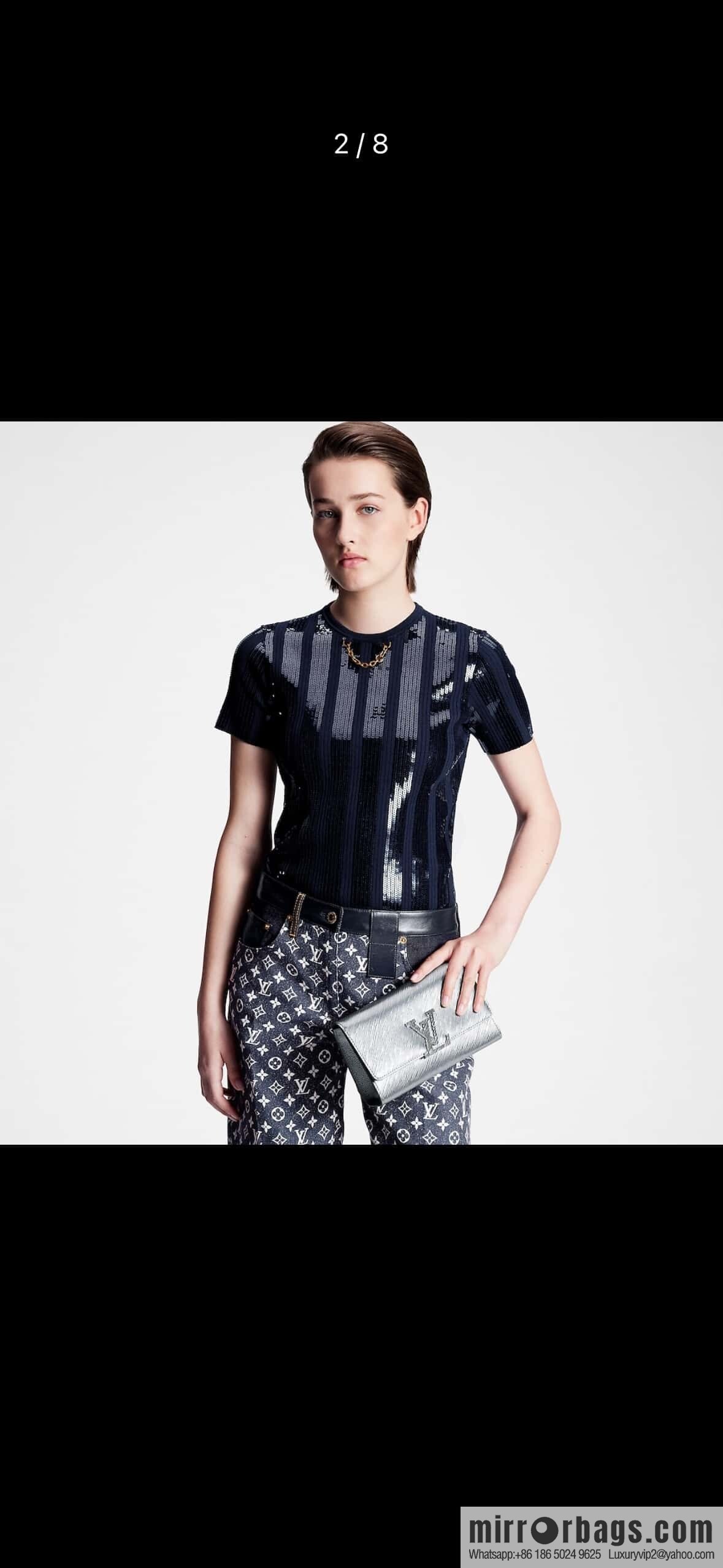 [Boutique‑grade] M23756 silver water ripple, chain bag sbwPochette Louise chain bag (mirror patent leather)
