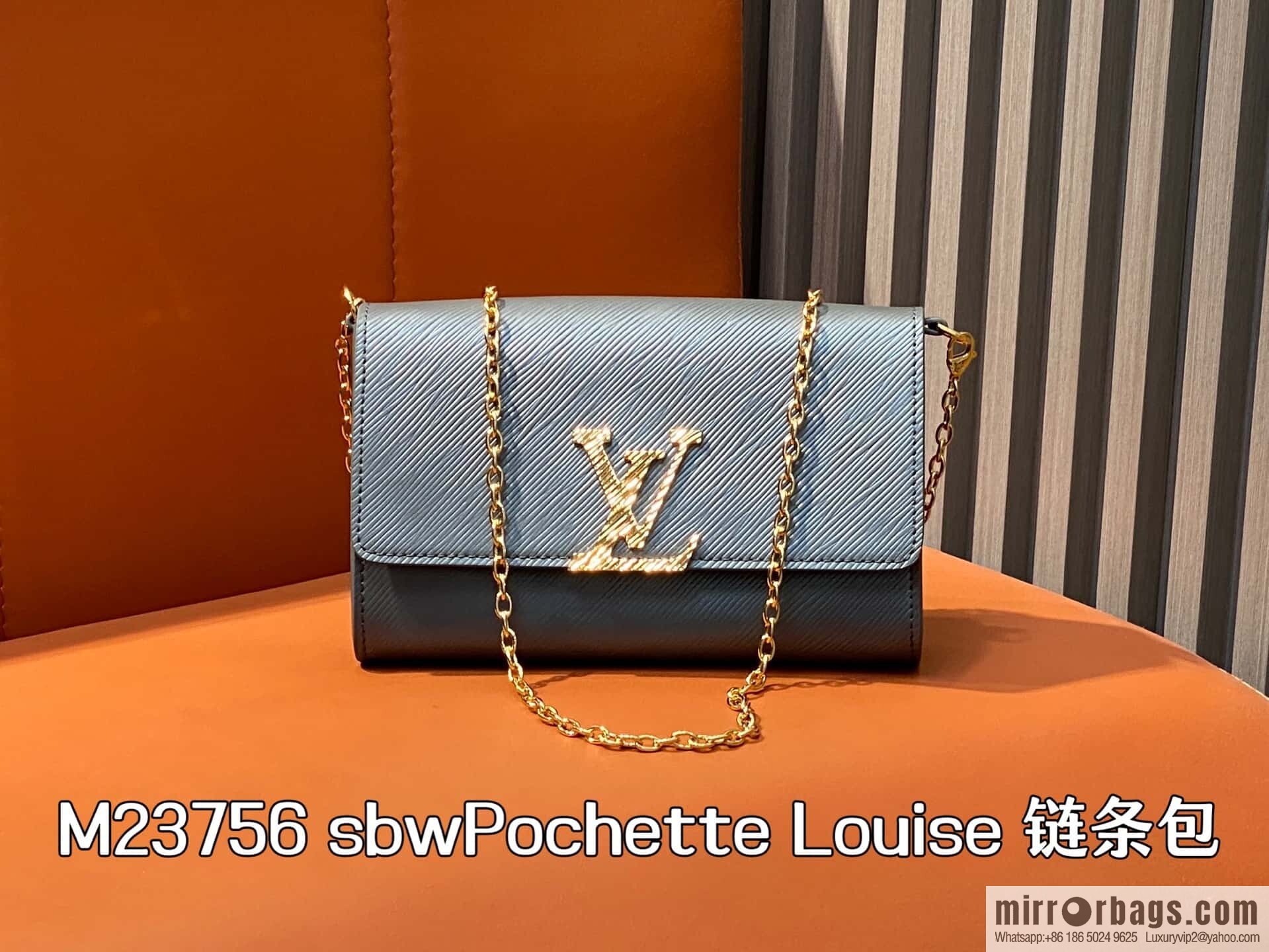 [Boutique‑grade] M23756 black gray water ripple, chain bag sbwPochette Louise chain bag (mirror patent leather)