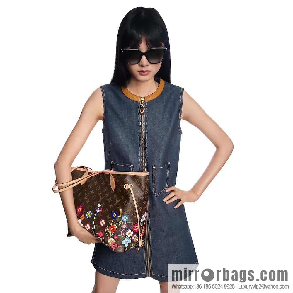 [Boutique‑grade] M13271 presbyopia, silk screen flower shopping bag NEVERFULL medium handbag
