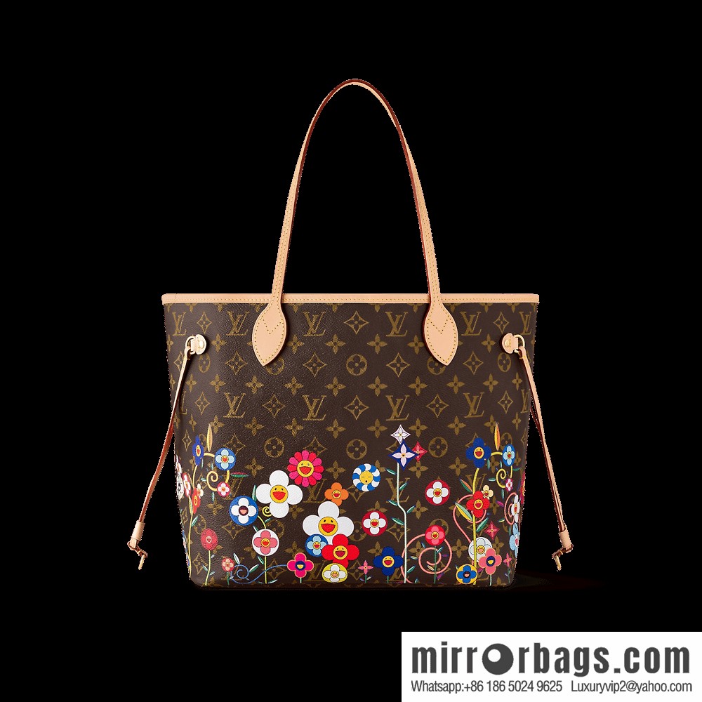 [Boutique‑grade] M13271 presbyopia, silk screen flower shopping bag NEVERFULL medium handbag