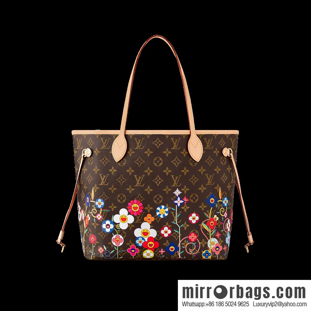 [Boutique‑grade] M13271 presbyopia, silk screen flower shopping bag NEVERFULL medium handbag