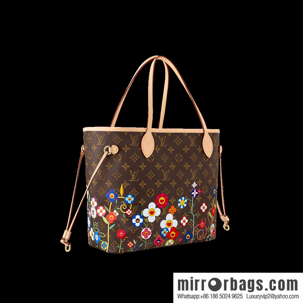 [Boutique‑grade] M13271 presbyopia, silk screen flower shopping bag NEVERFULL medium handbag