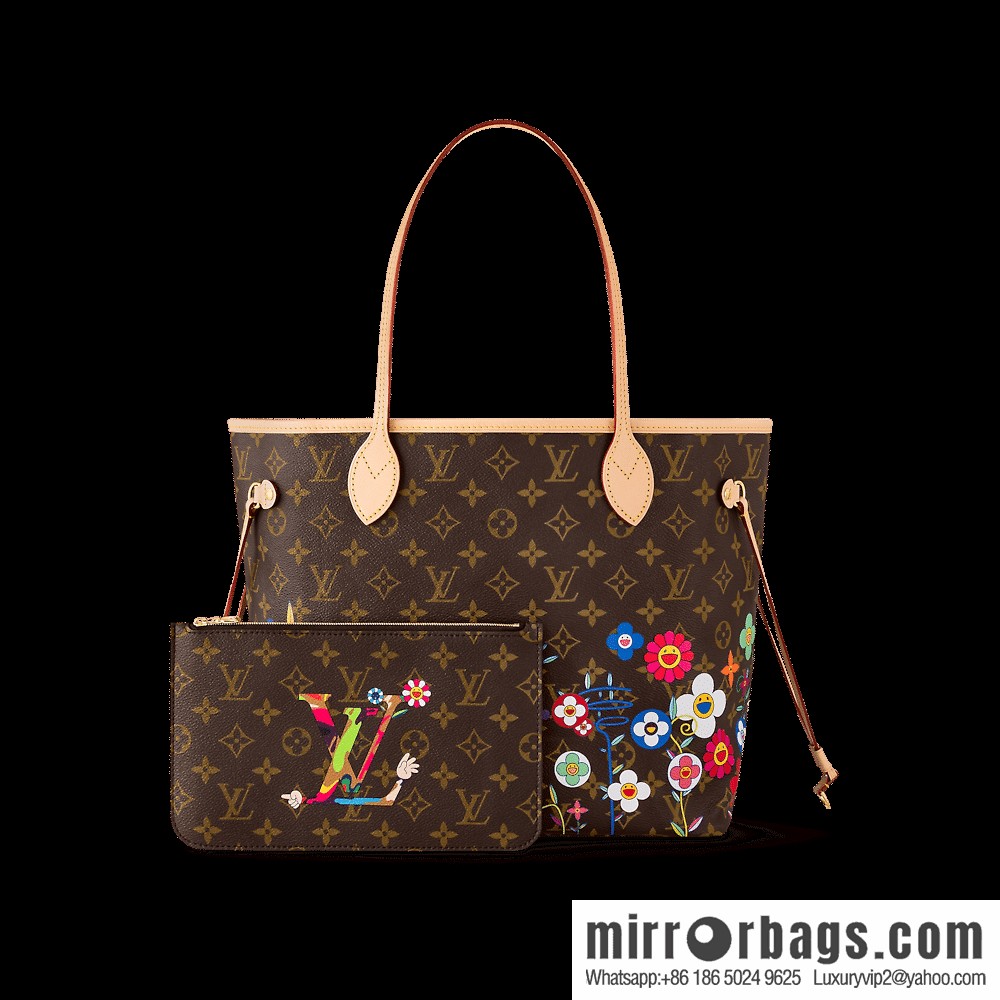 [Boutique‑grade] M13271 presbyopia, silk screen flower shopping bag NEVERFULL medium handbag