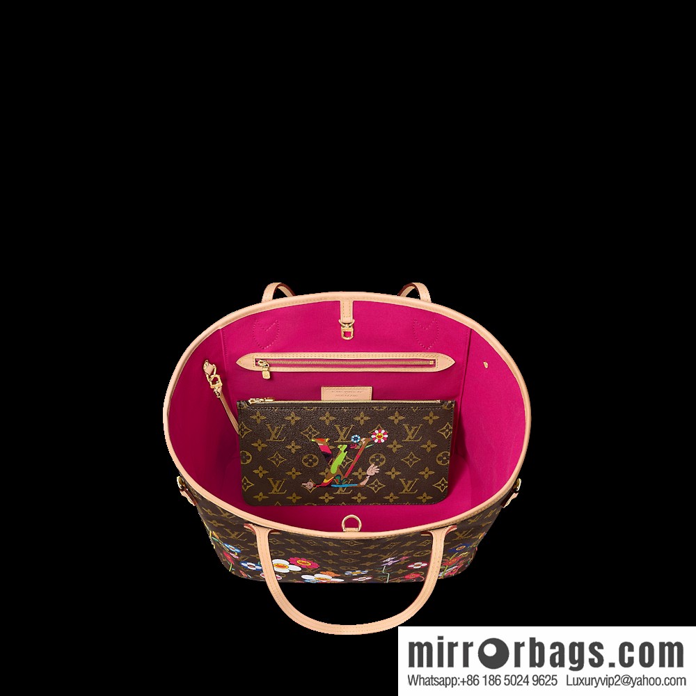 [Boutique‑grade] M13271 presbyopia, silk screen flower shopping bag NEVERFULL medium handbag