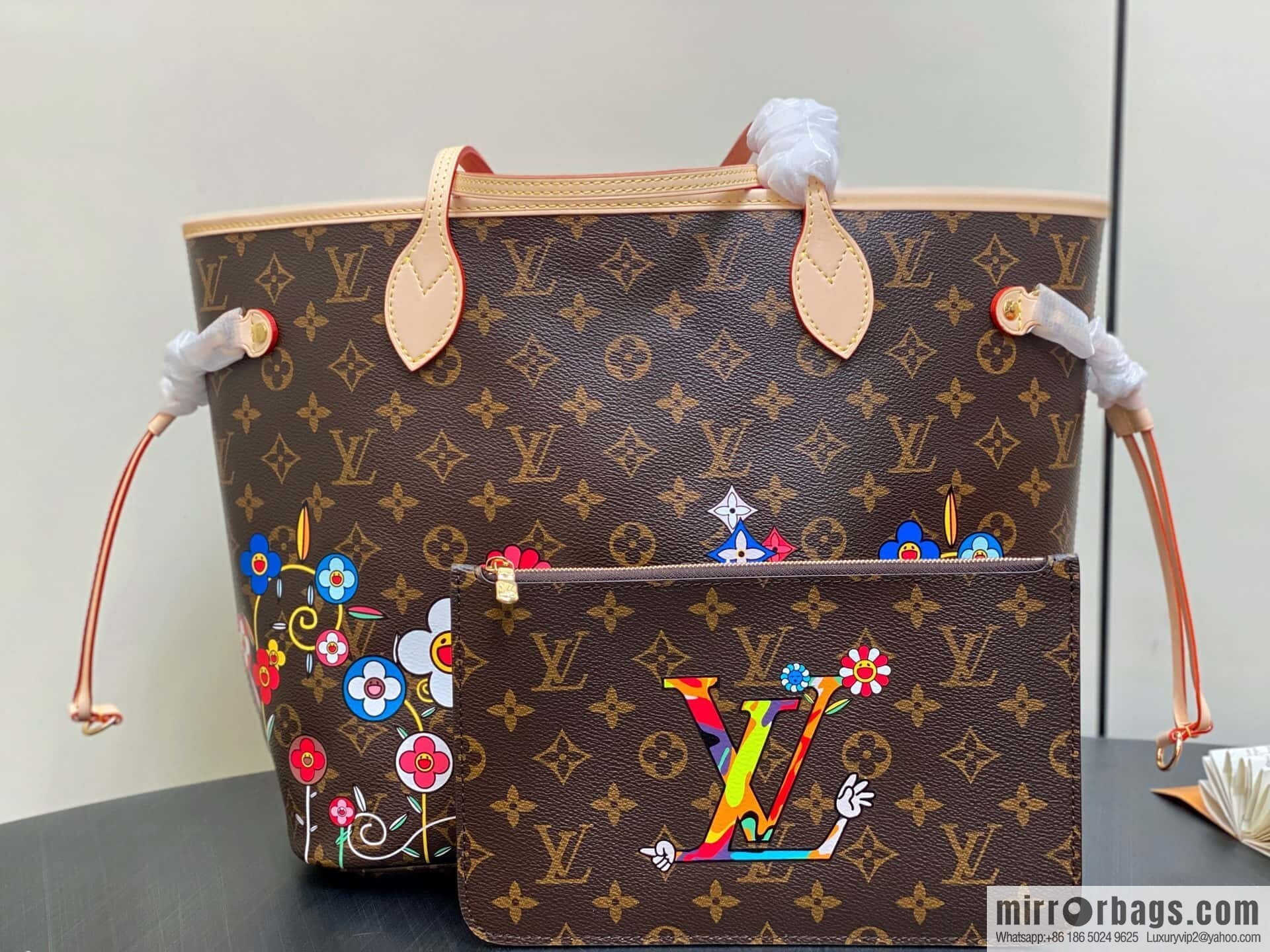 [Boutique‑grade] M13271 presbyopia, silk screen flower shopping bag NEVERFULL medium handbag