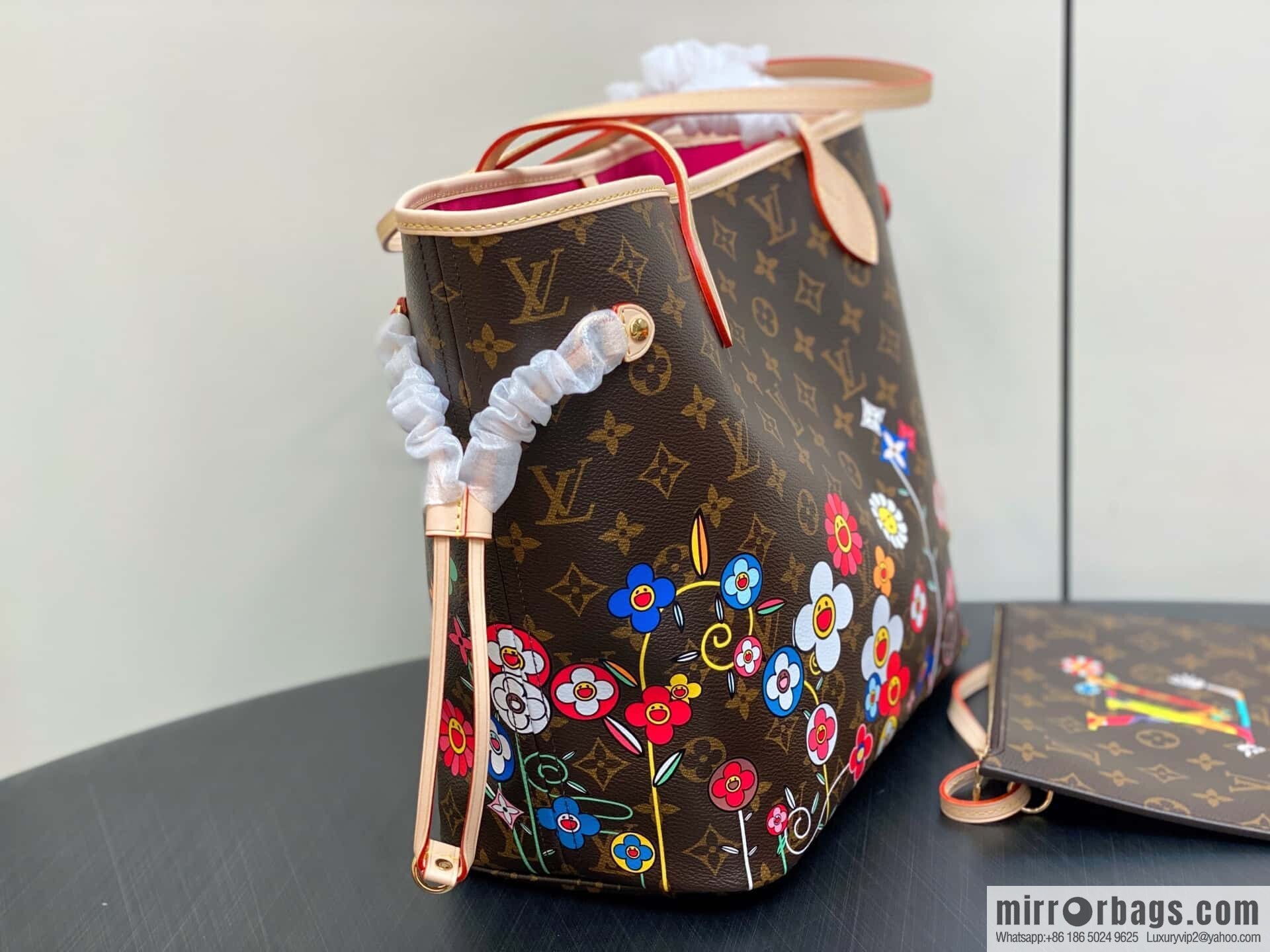[Boutique‑grade] M13271 presbyopia, silk screen flower shopping bag NEVERFULL medium handbag