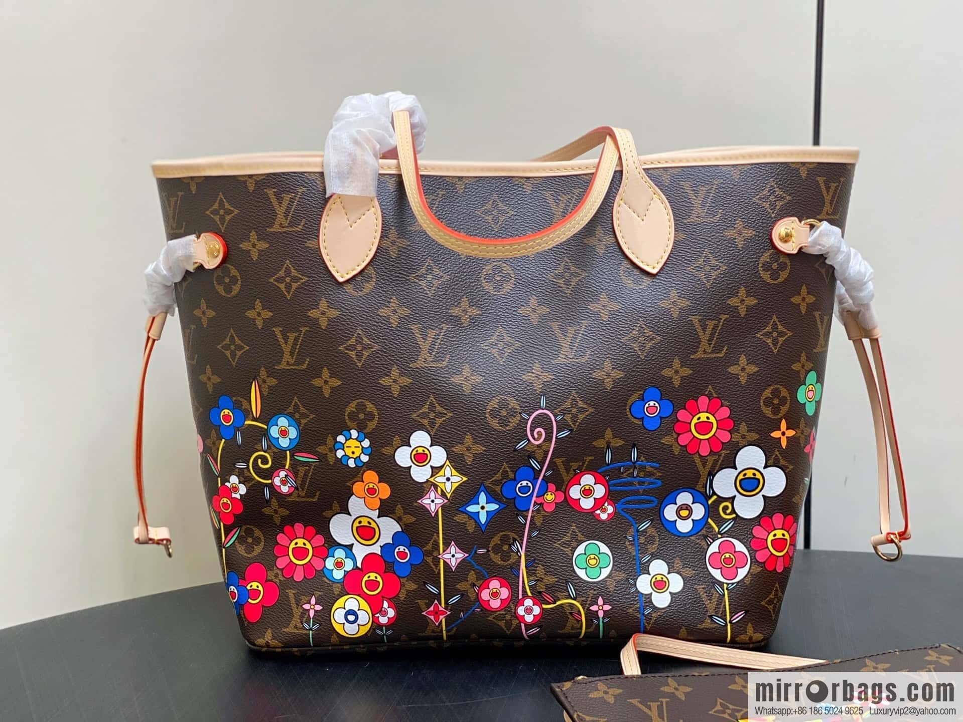 [Boutique‑grade] M13271 presbyopia, silk screen flower shopping bag NEVERFULL medium handbag