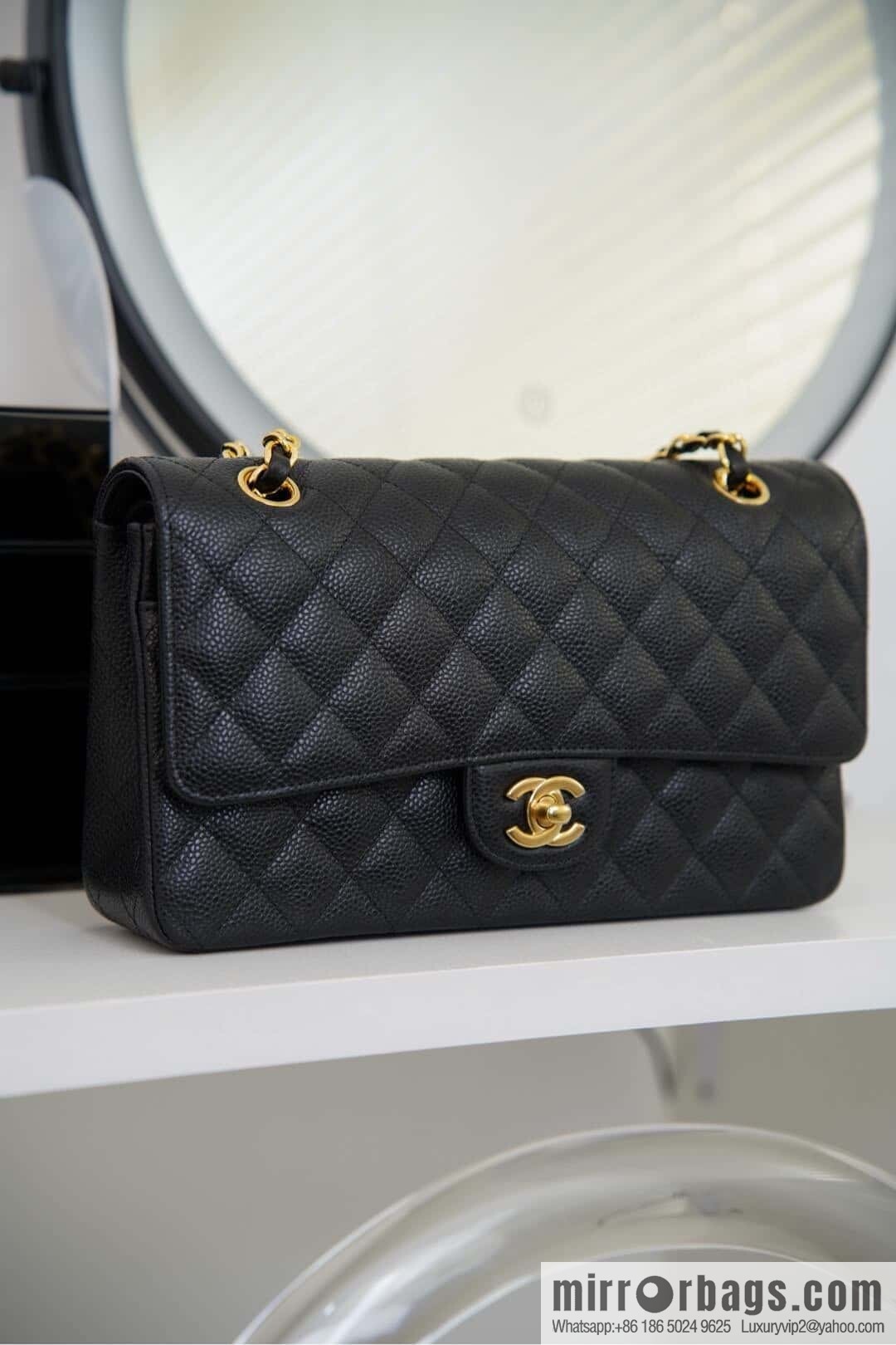 Classic Flap, black gold, large ball pattern 〰️ A01112