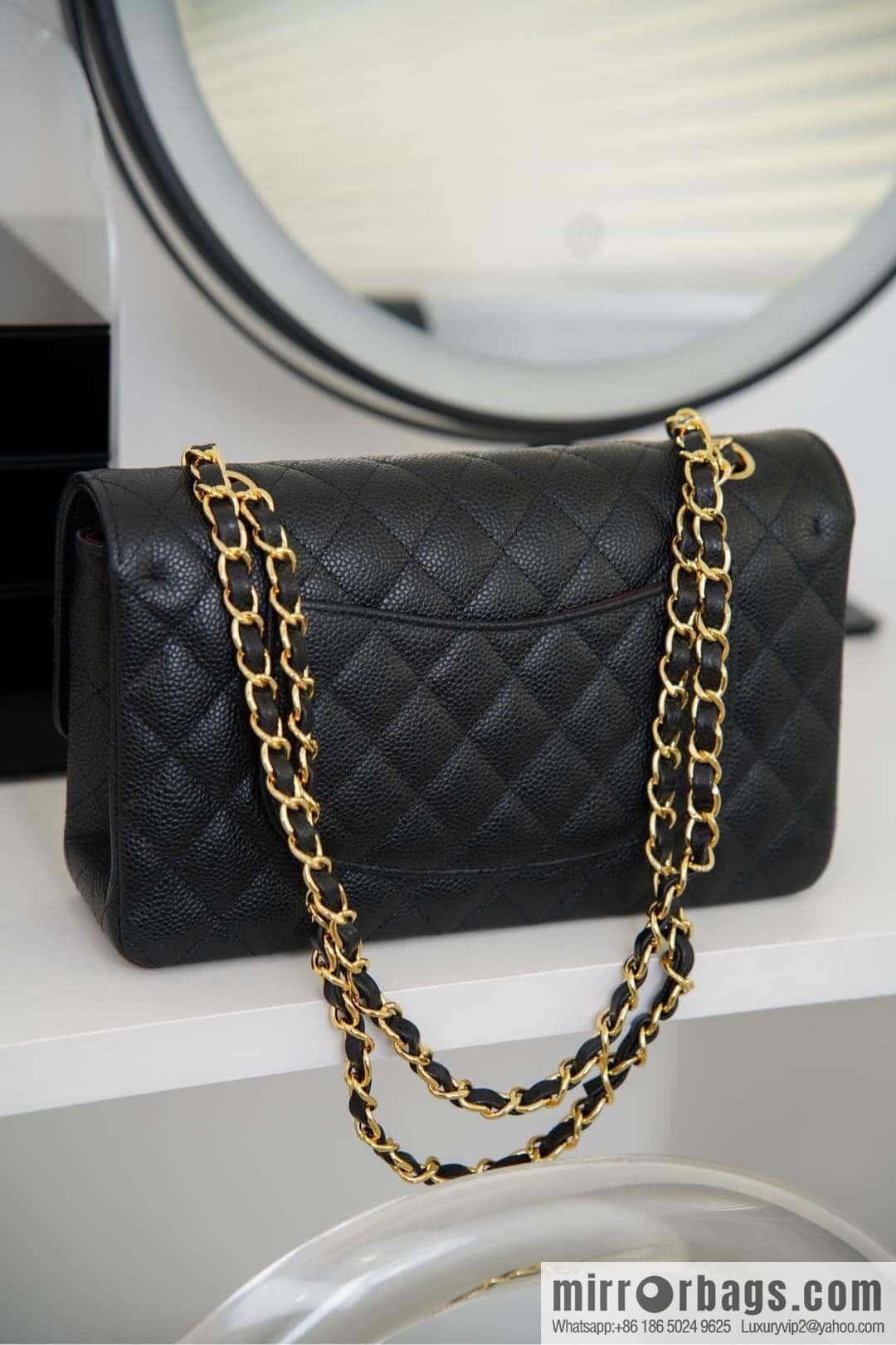 Classic Flap, black gold, large ball pattern 〰️ A01112