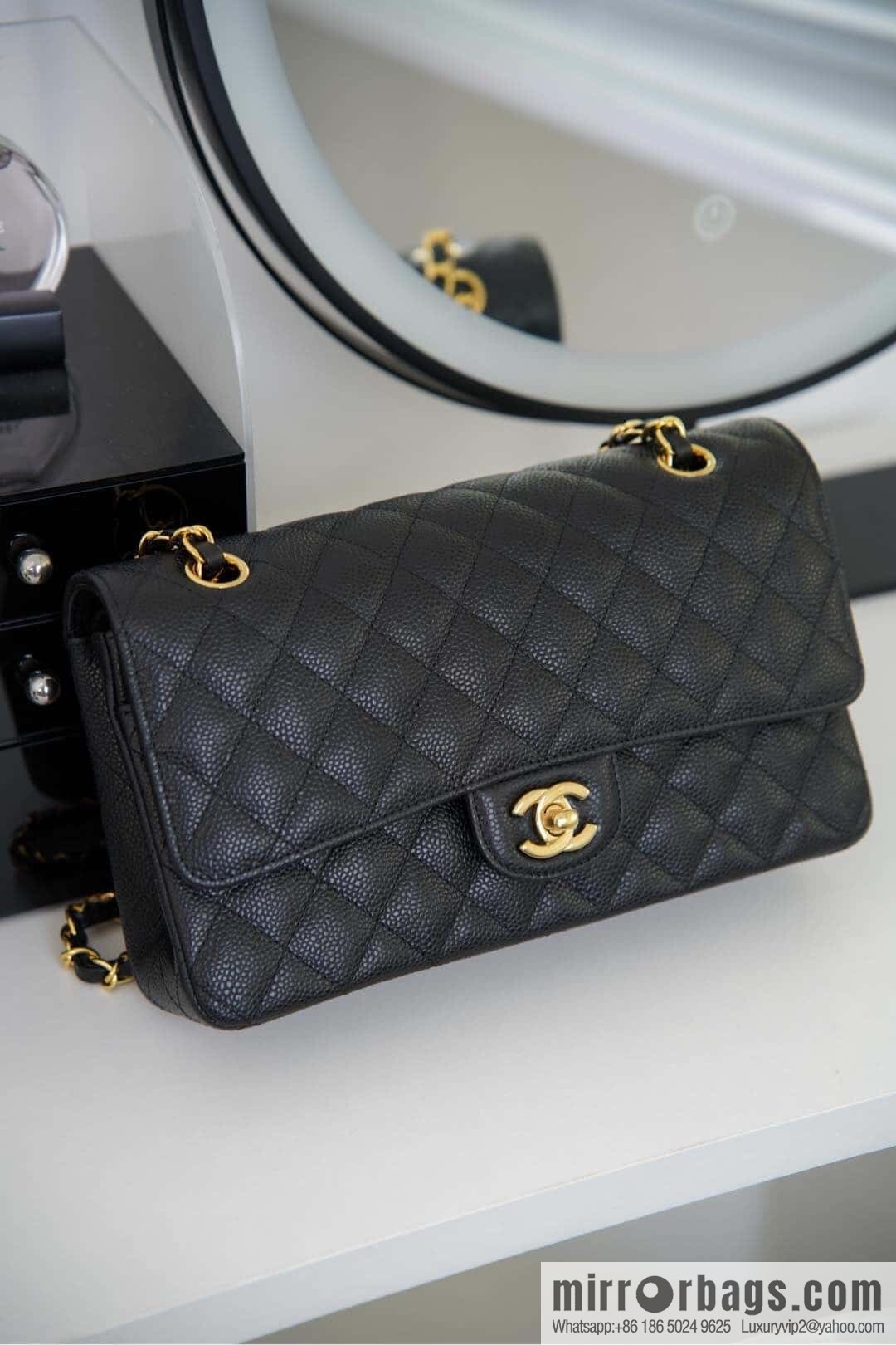 Classic Flap, black gold, large ball pattern 〰️ A01112