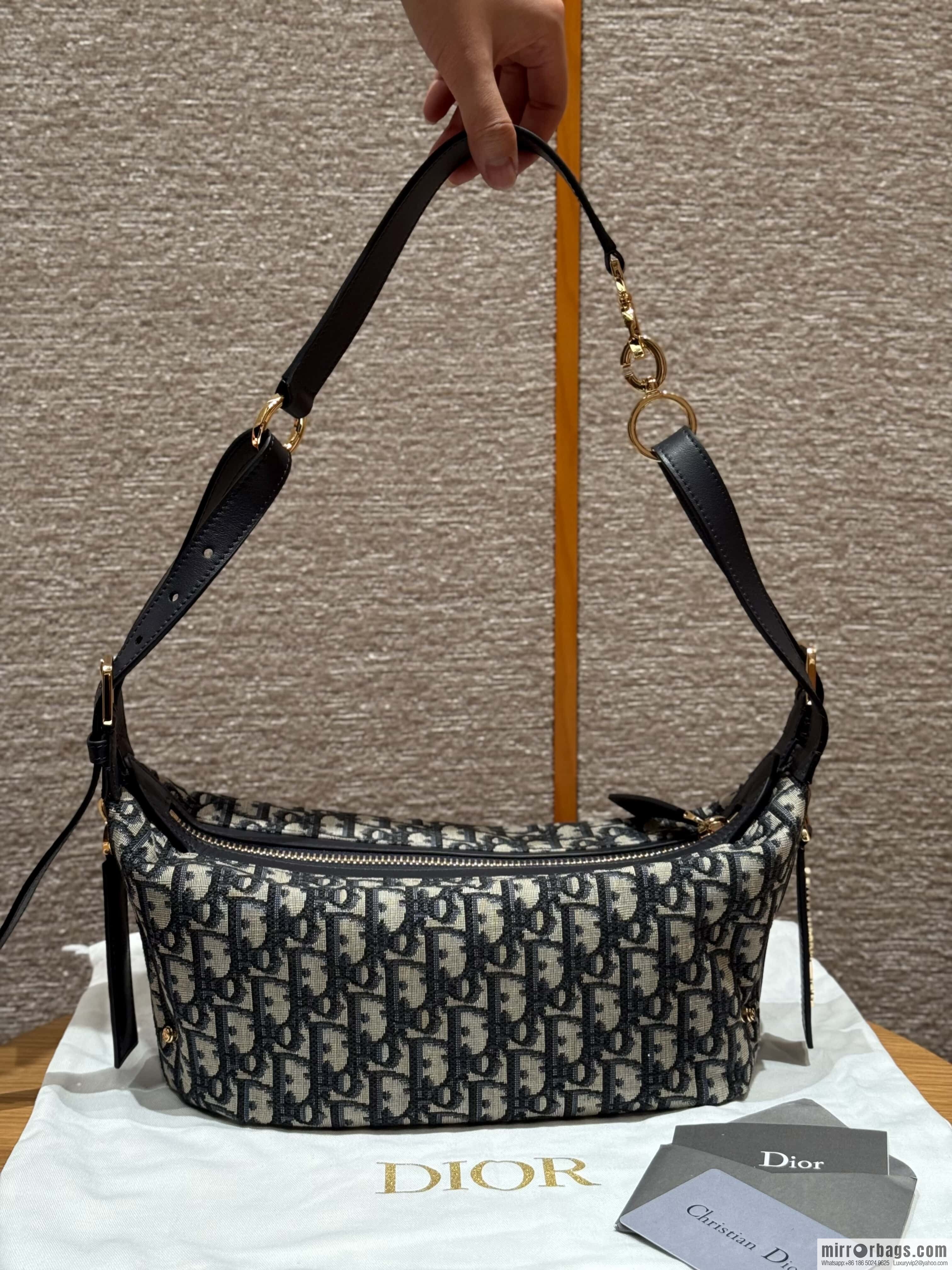 Journey series small blue cloth blue cloth cow leather flat oversized rattan checked hobo bag