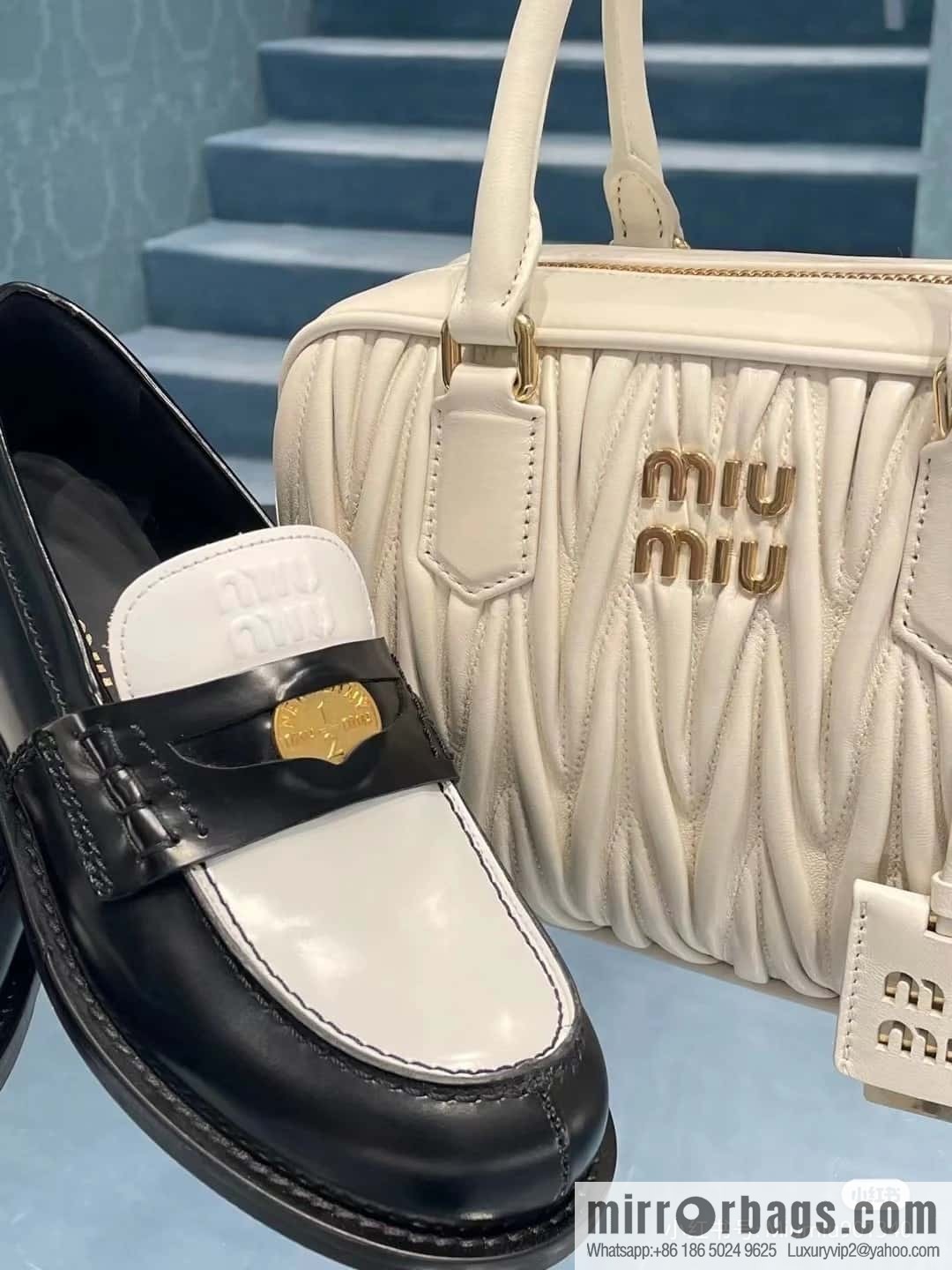 5BB124: MiuMiu's new too pretty bowling handbag, white Arcadie Matelassé soft sheepskin handbag