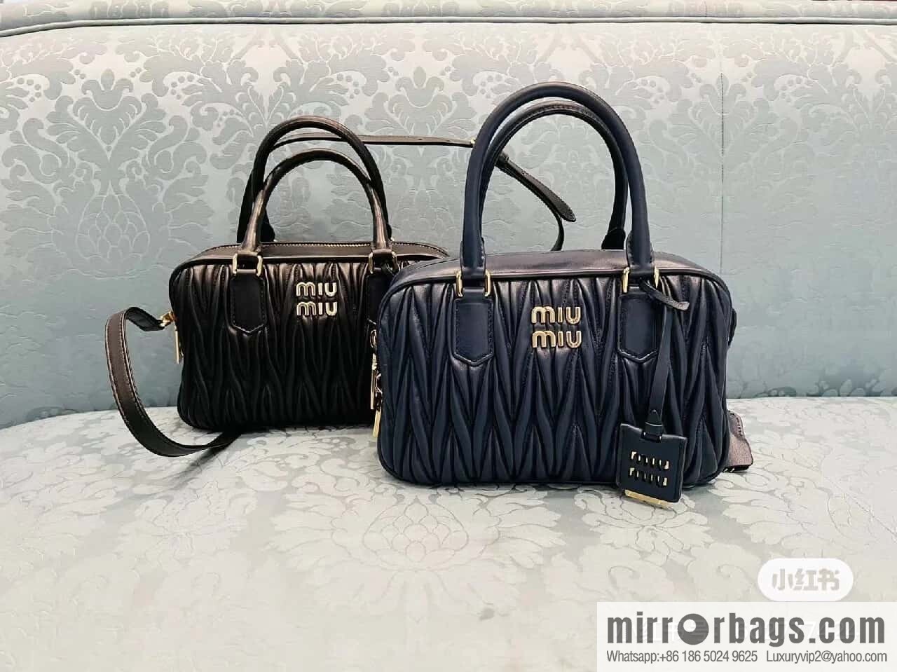 5BB124: MiuMiu's new too pretty bowling handbag, black Arcadie Matelassé soft sheepskin handbag