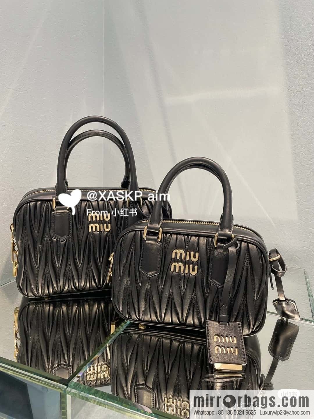 5BB124: MiuMiu's new too pretty bowling handbag, black Arcadie Matelassé soft sheepskin handbag