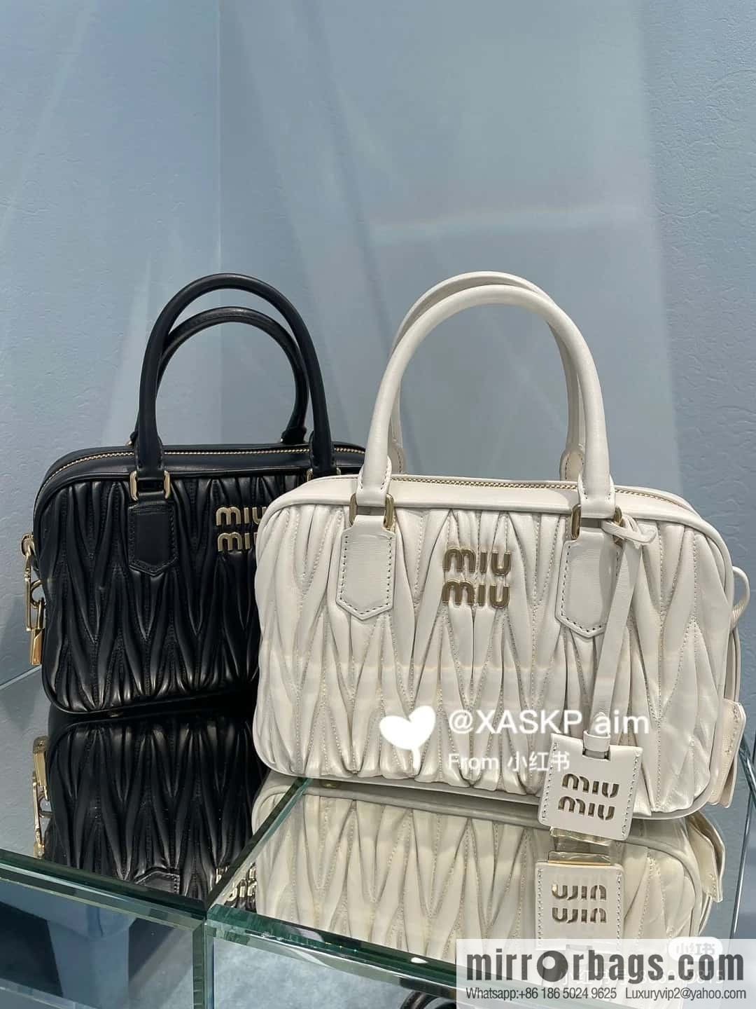5BB124: MiuMiu's new too pretty bowling handbag, black Arcadie Matelassé soft sheepskin handbag