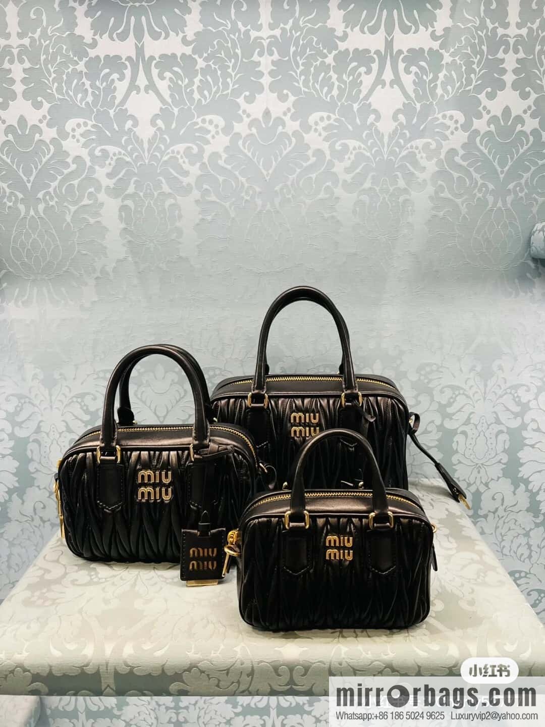 5BB124: MiuMiu's new too pretty bowling handbag, black Arcadie Matelassé soft sheepskin handbag